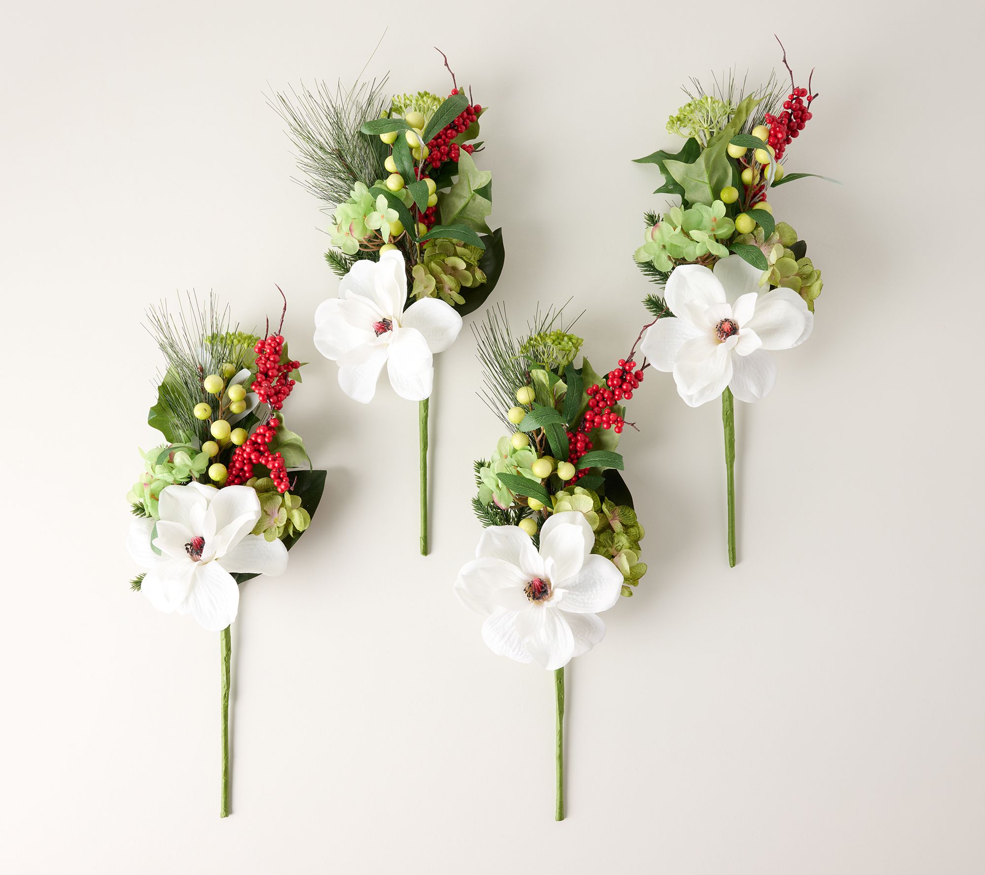 Set of 4 Magnolia, Hydrangea and Berry Stems by Valerie