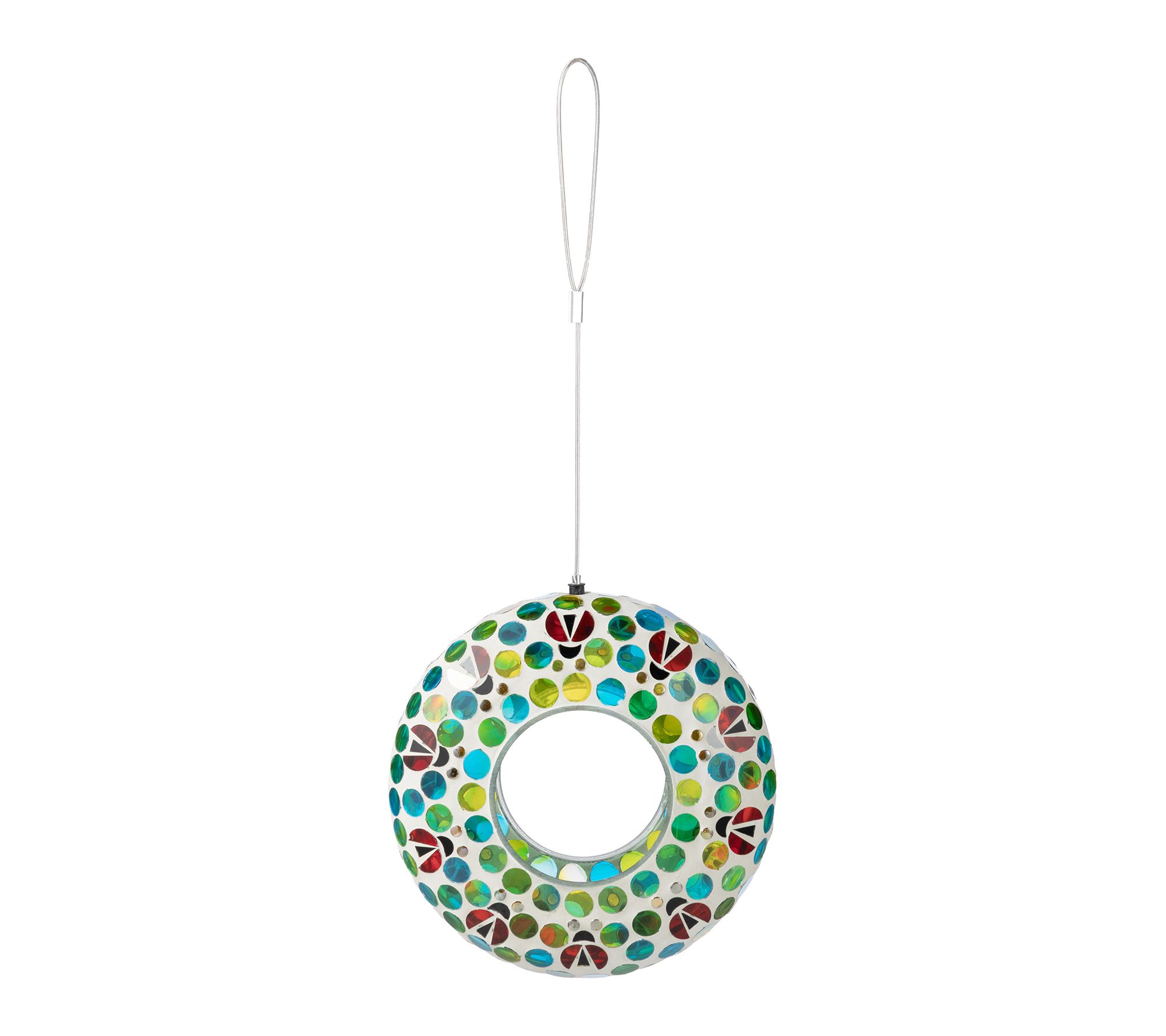 Glitzhome 8''D Glass Round Hanging Colorful Mosaic Birdfeeder