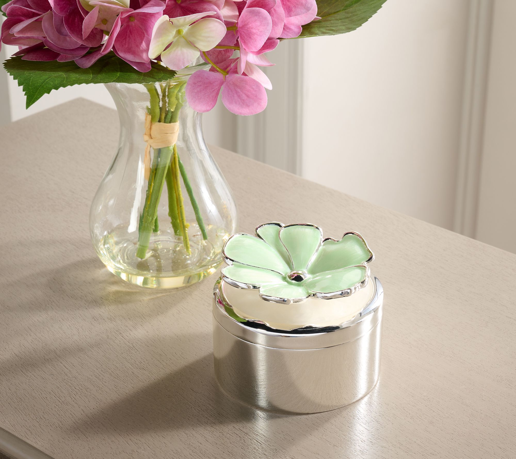 "As Is" Round Trinket box with Flower by Valerie