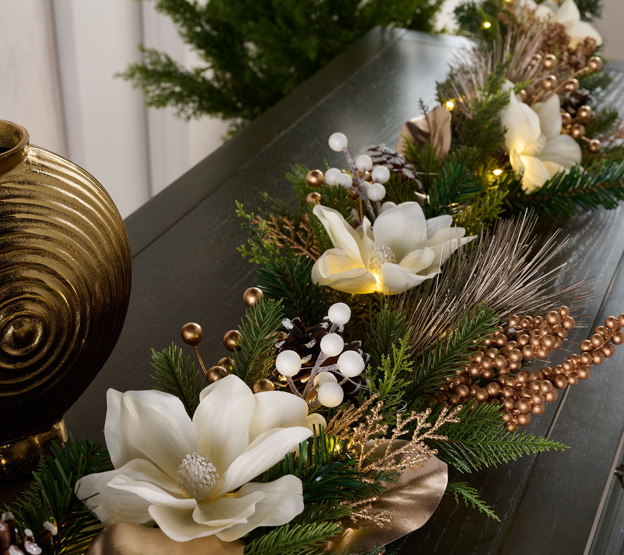 "As Is " Home Reflections 72" Gold Magnolia Garland