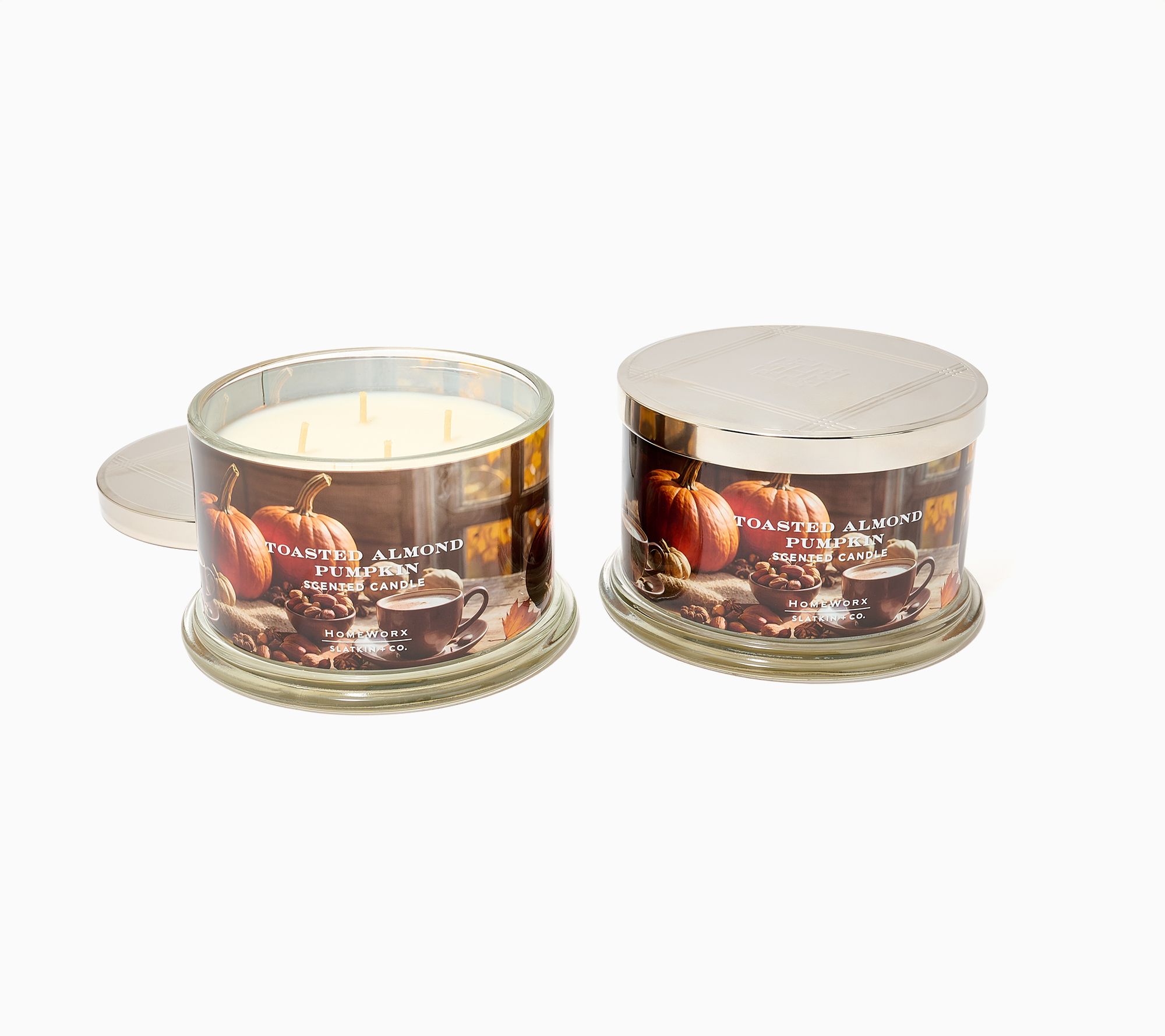 HomeWorx by Slatkin + Co. S/2 18oz Toasted Almond Pumpkin Candles