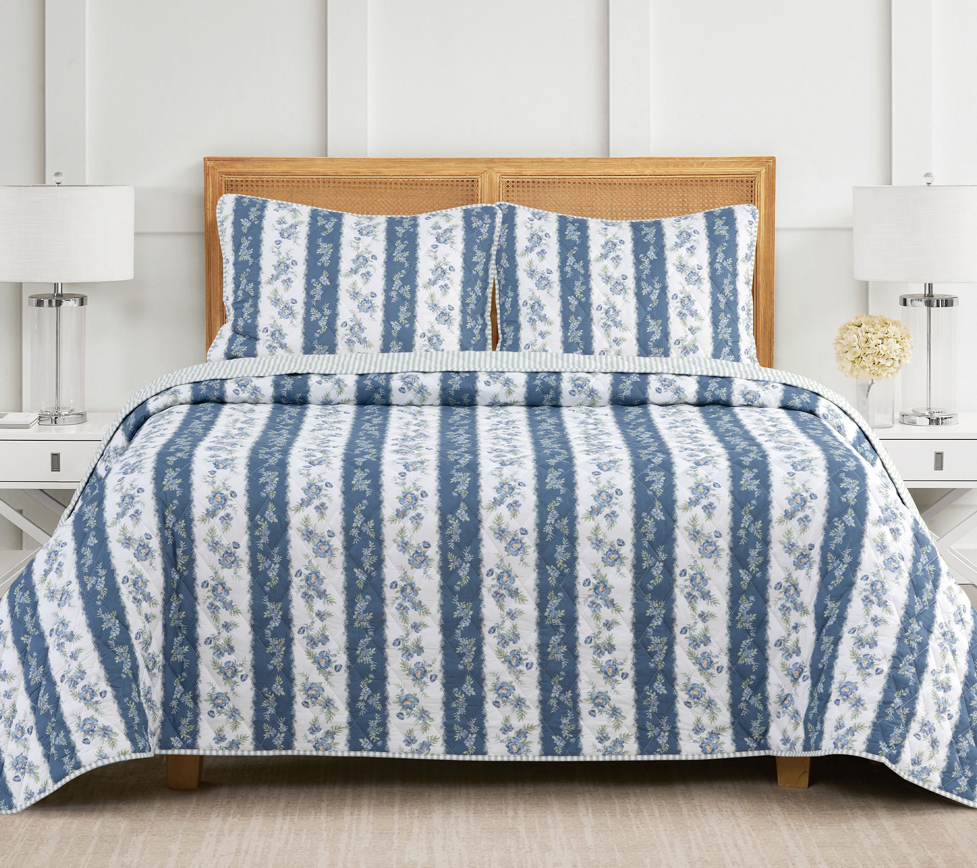 Draper James Reversible Wallpaper Stripe 3pc Quilt Set- Full