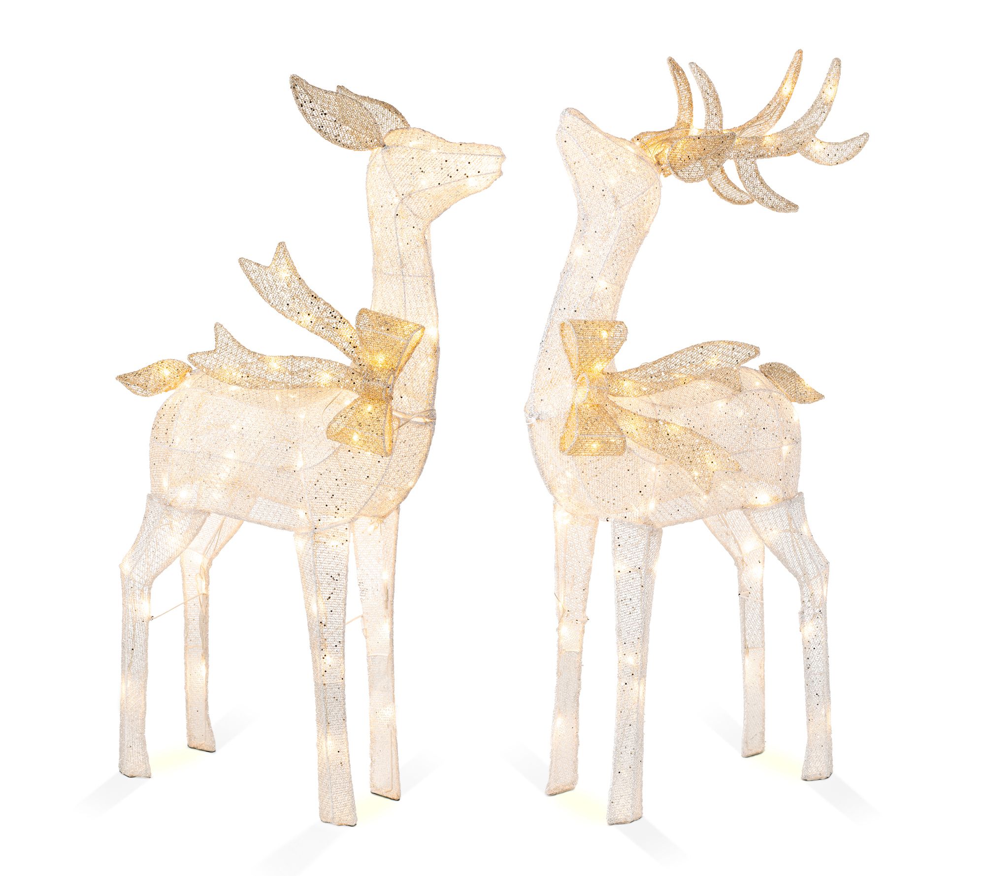 Glitzhome 43"H S/2 Christmas 3D Glittered Fabric Reindeers
