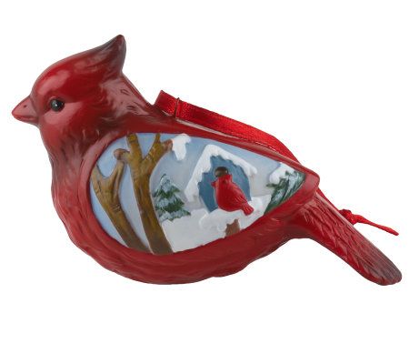 Set of 4 Winter Scene Stoneware Cardinal Ornaments - QVC.com