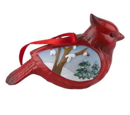 Set Of 4 Winter Scene Stoneware Cardinal Ornaments - Qvc.com