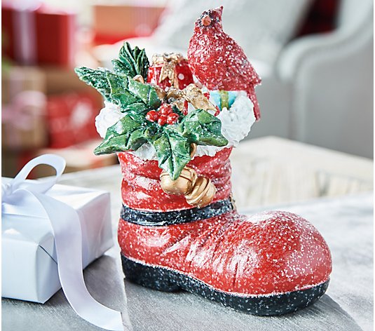 Santa's Boot with Holly & Perched Cardinal by Valerie