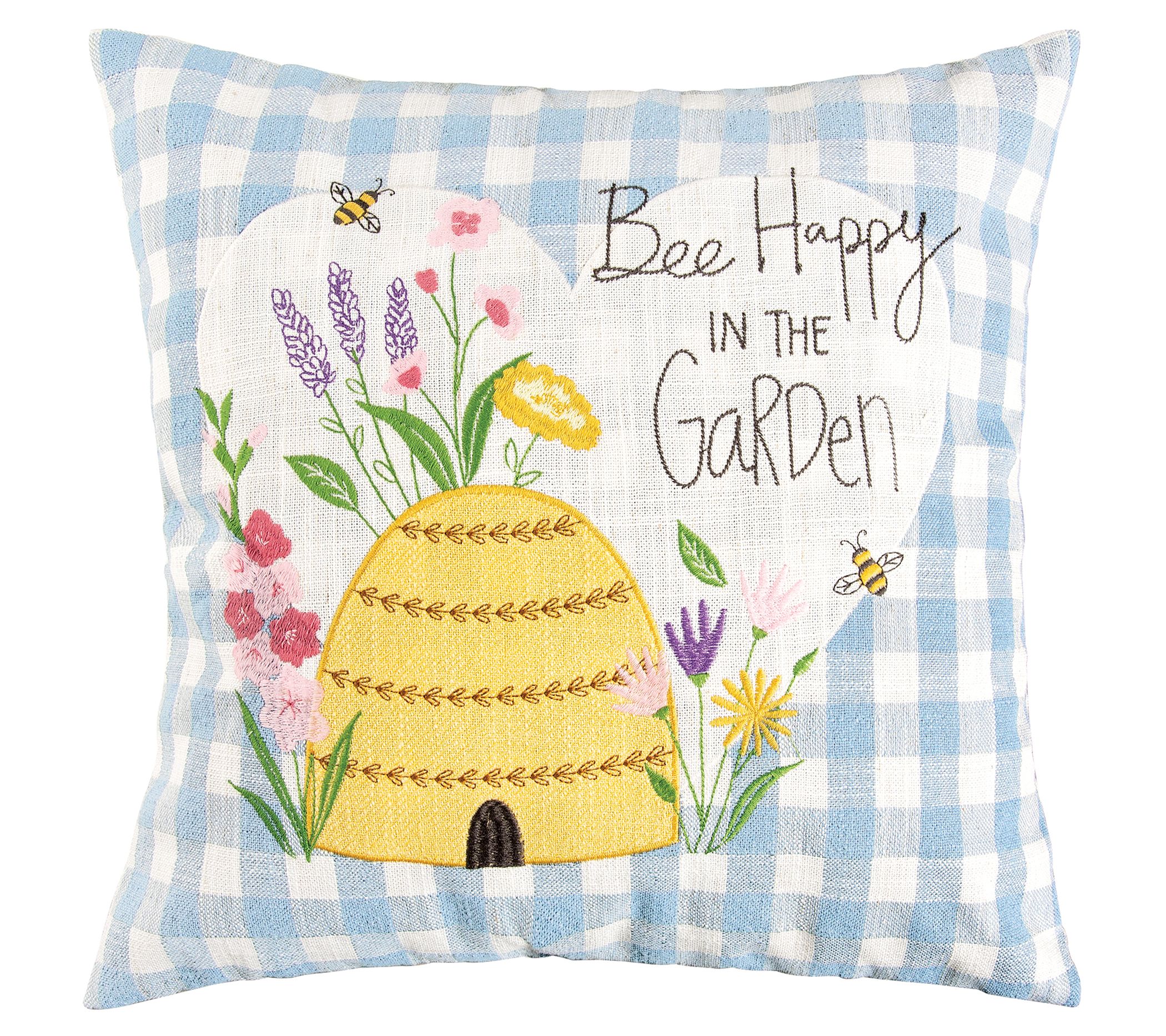 18" x 18" Bee Happy in Blue Throw Pillow by Valerie
