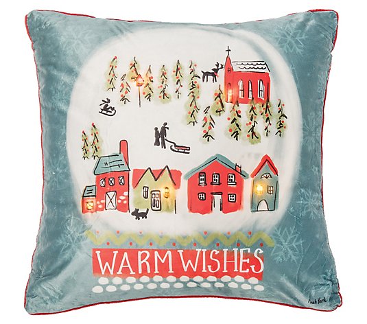 18" x 18" Warm Wishes Snow Globe LED Throw Pillow by Valerie