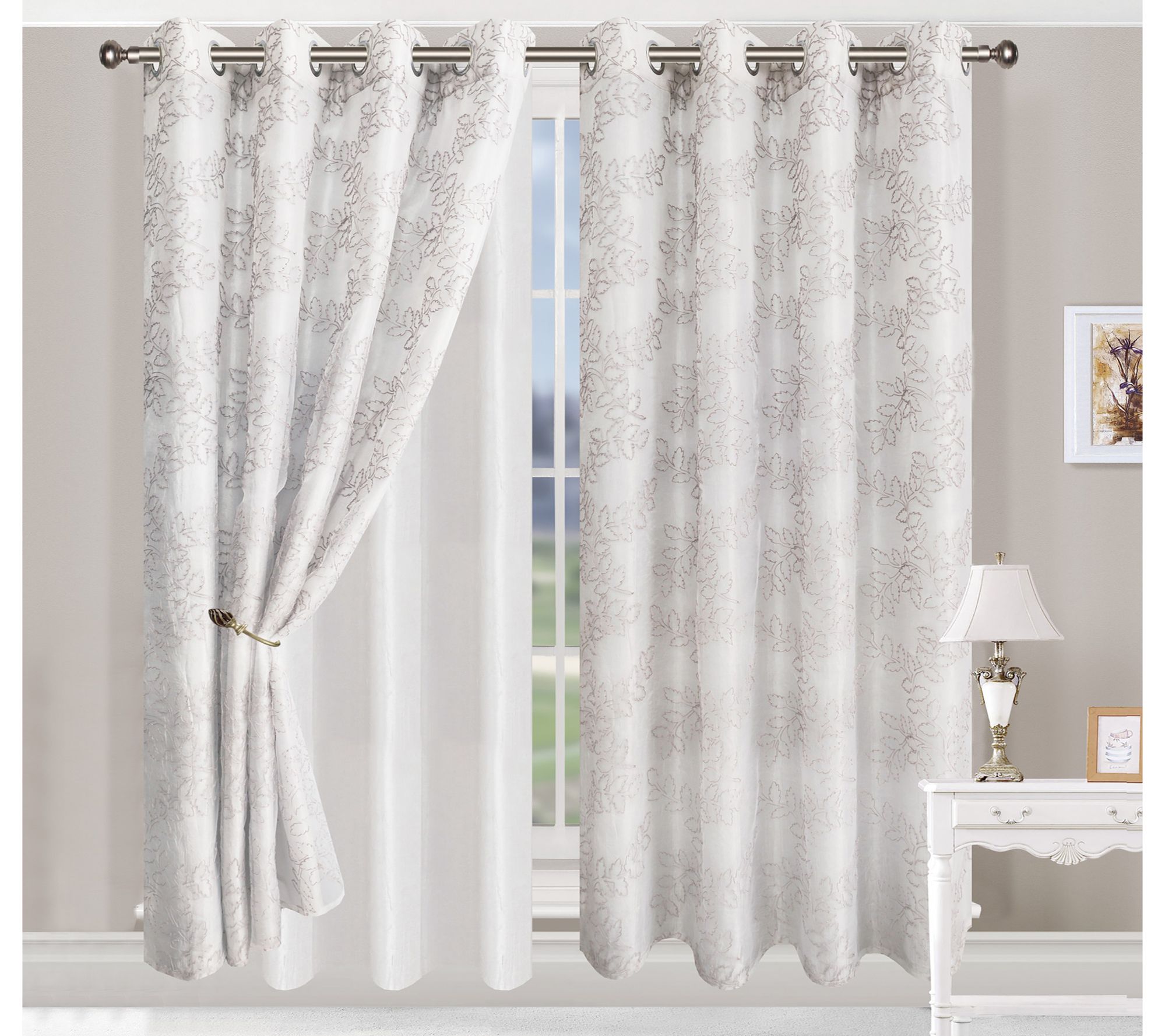 Superior Foliage Vintage Leaves Sheer Curtain Set, 42" x 84"
