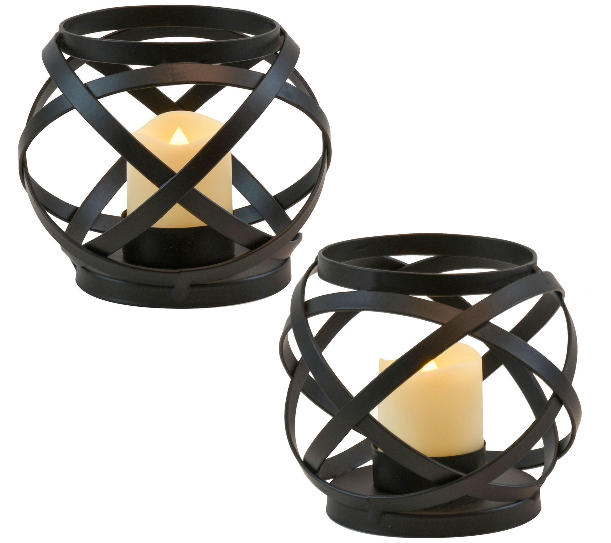 LumaBase Set of 2 Brown Wooden Lanterns with LE  D Candles