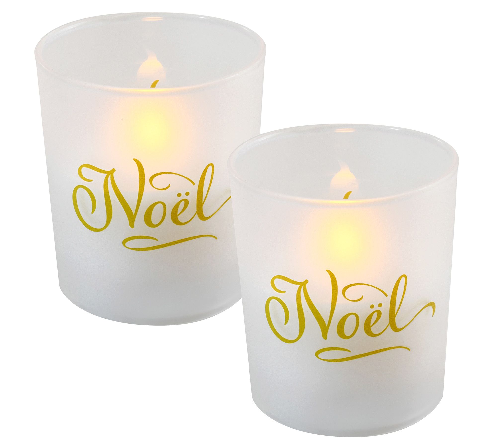 LumaBase Battery Operated Glass LED Candles, Noel Set of 2