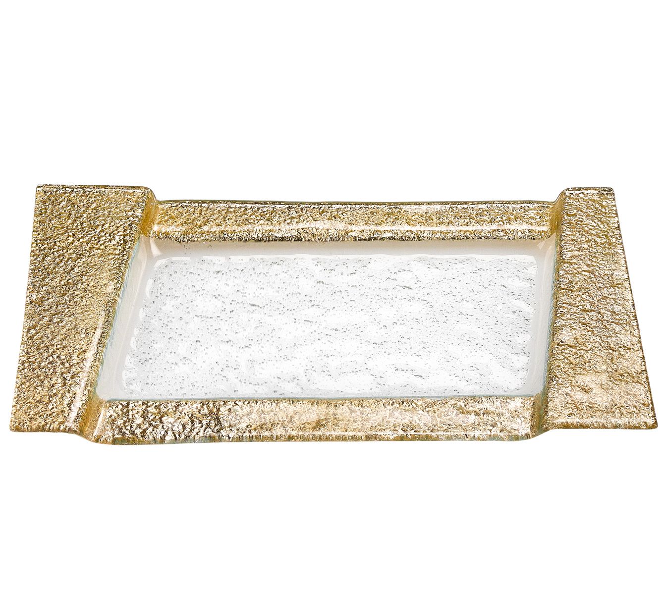 Rimini Gold 7" x 13" Hand-Crafted Glass Snack or Vanity Tray