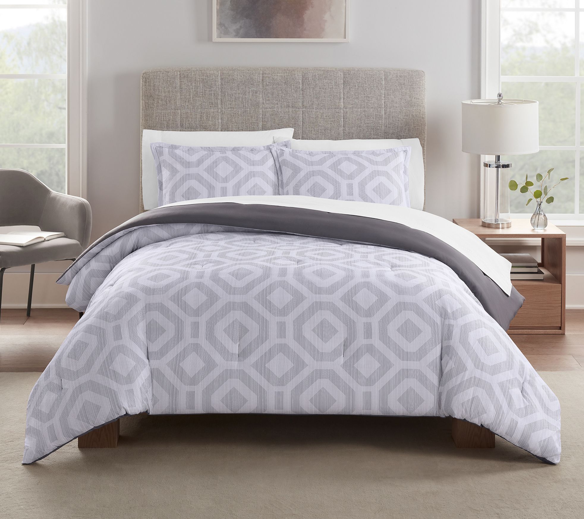 Serta Simply Clean Antimicrobial Solid 3 Piece Duvet Set, Grey, Full/Queen, Gray