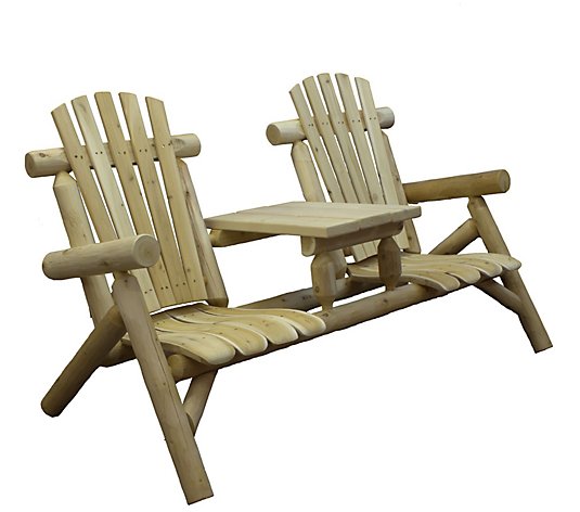 Lakeland Mill Cedar log Tete-a-Tete Chair withPine table top