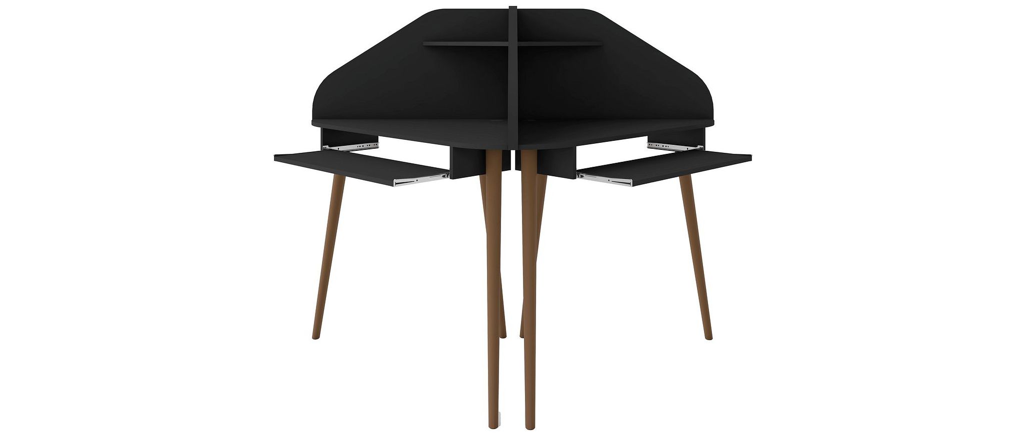 Two black Manhattan Comfort Bradley cubicle section desks joined together with wooden legs.