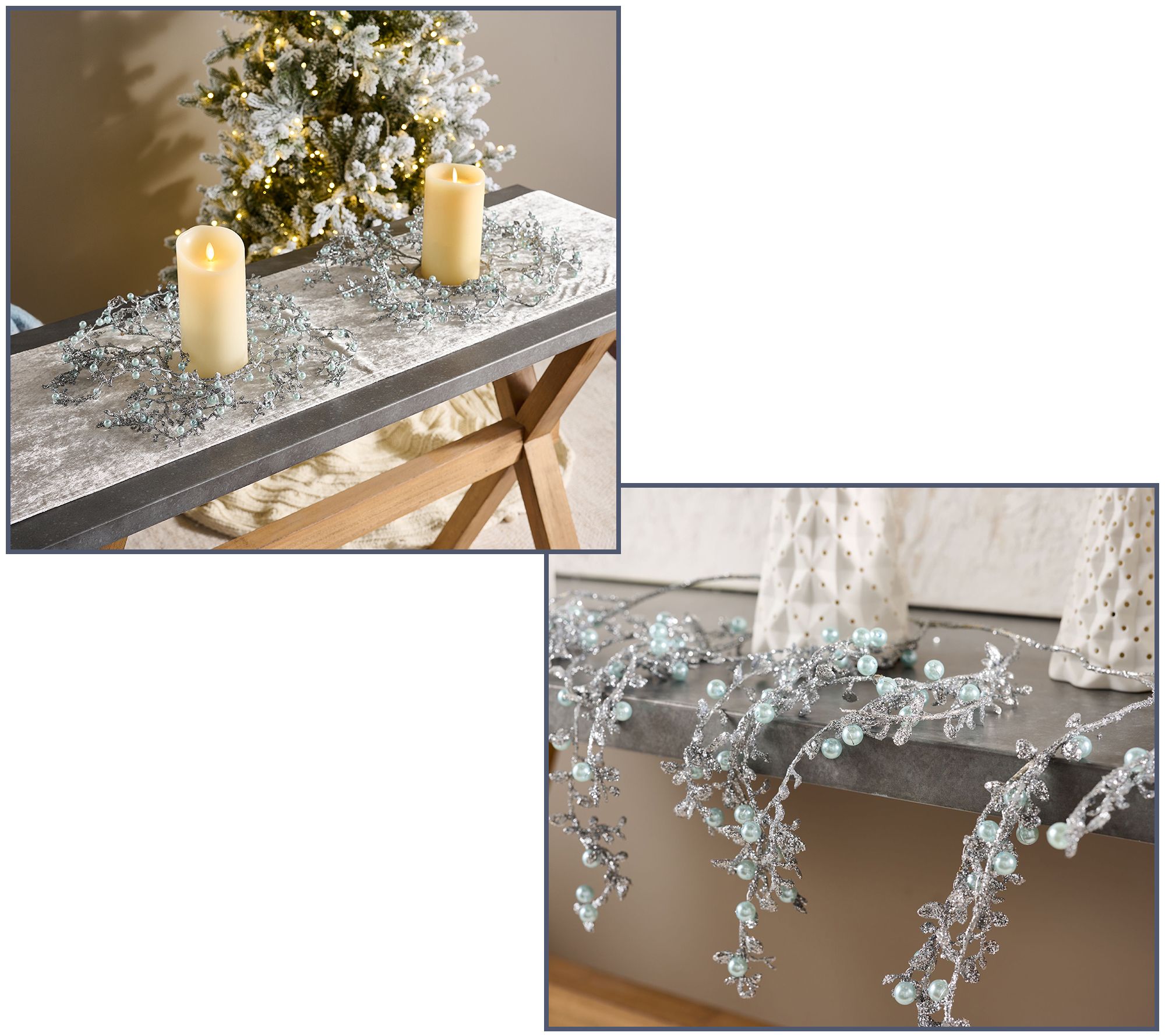 2pc Glittered Cascading Pearl Candle Rings or Garlands by Valerie