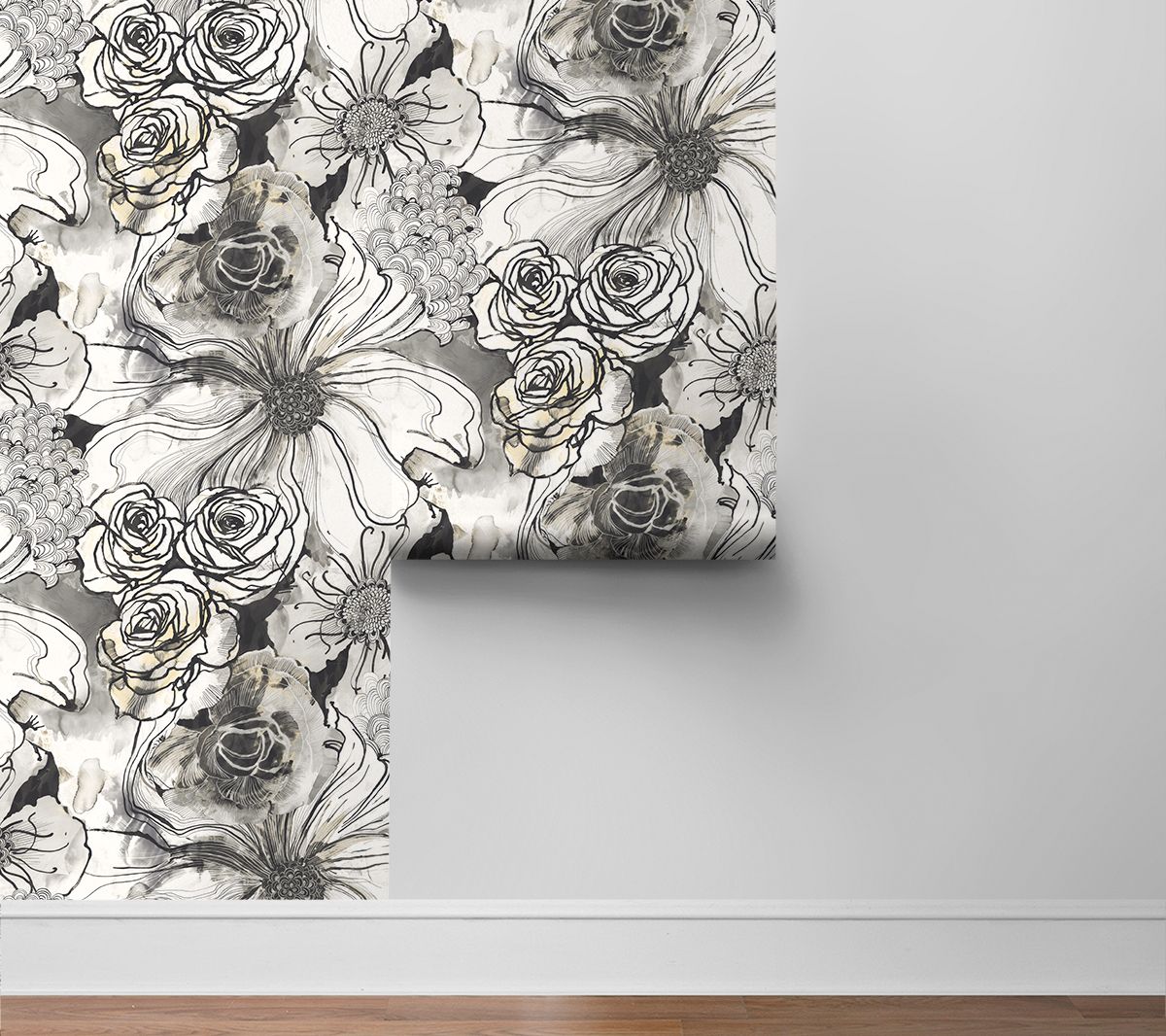 Harry & Grace Ink Rose Floral Peel and Stick Wallpaper