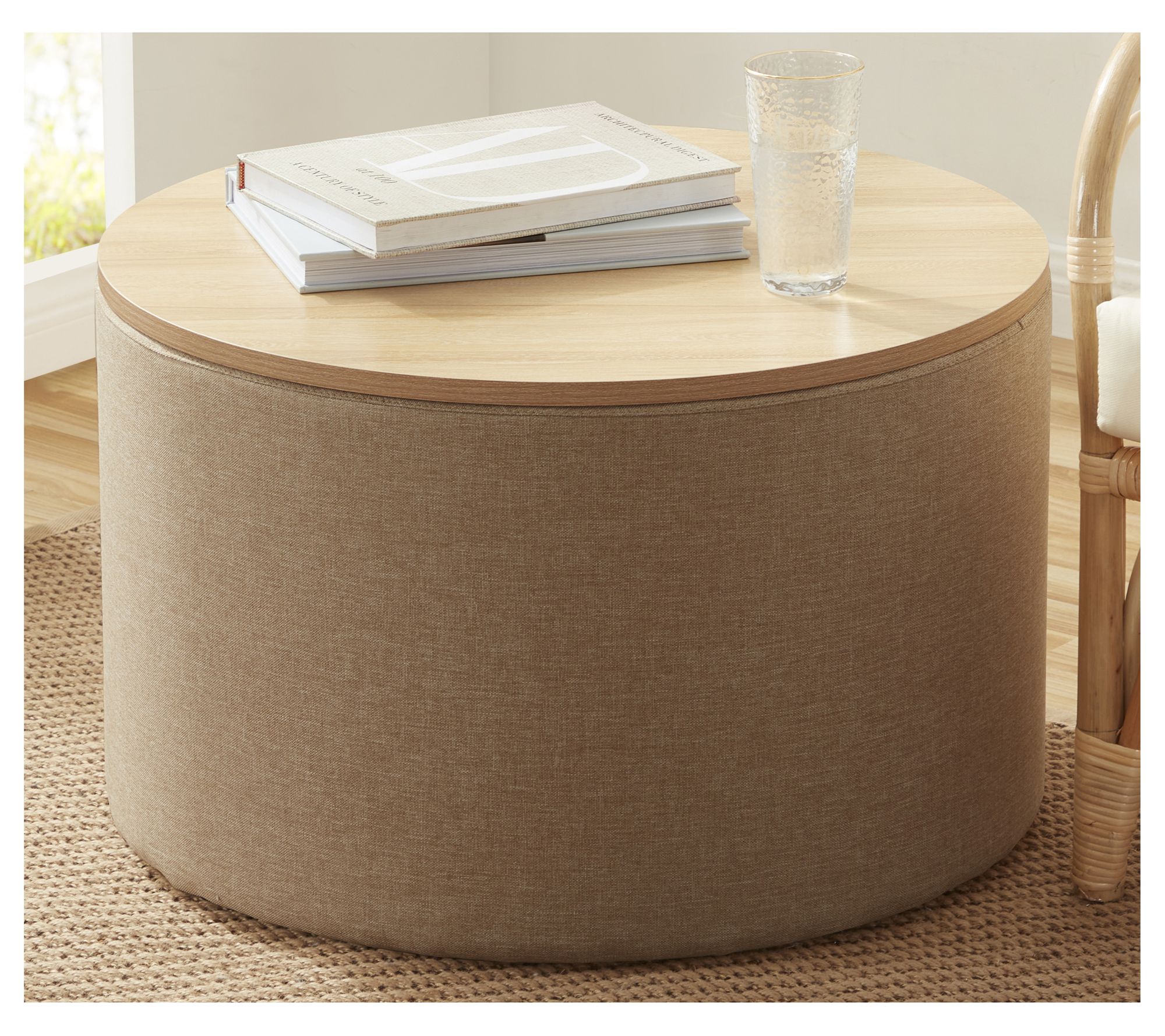 Ornavo Home Parker Large Round Coffee Table Sto rage Ottoman