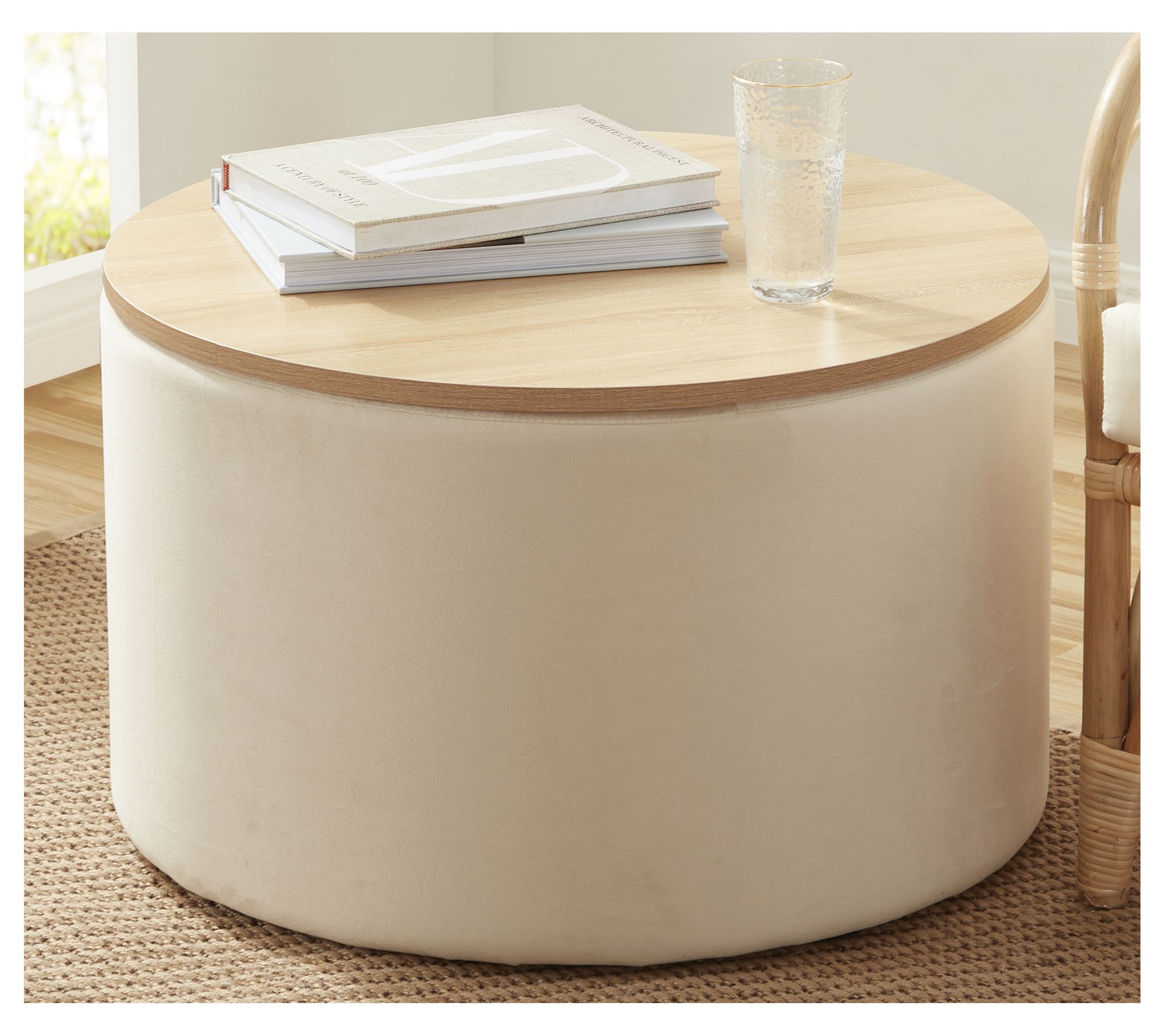 Ornavo Home Parker Large Round Coffee Table Sto rage Ottoman