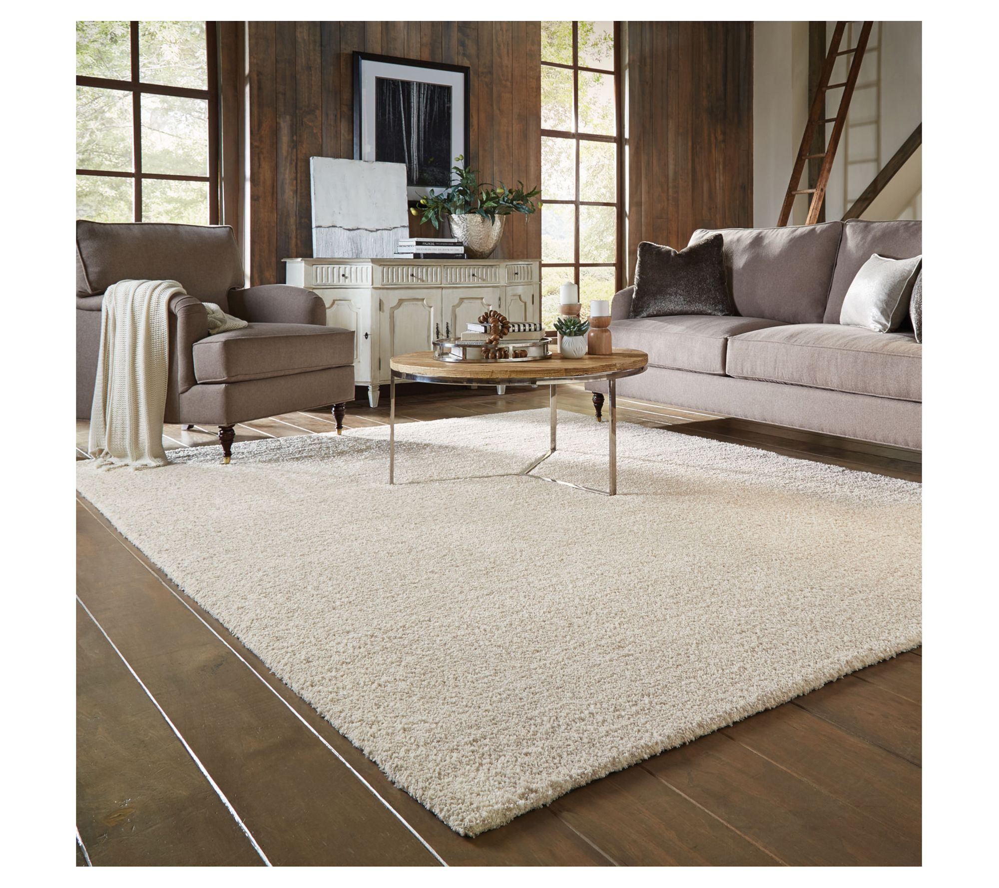 Linden Place Ivory Casual Solid Shag 5'x7' Rug