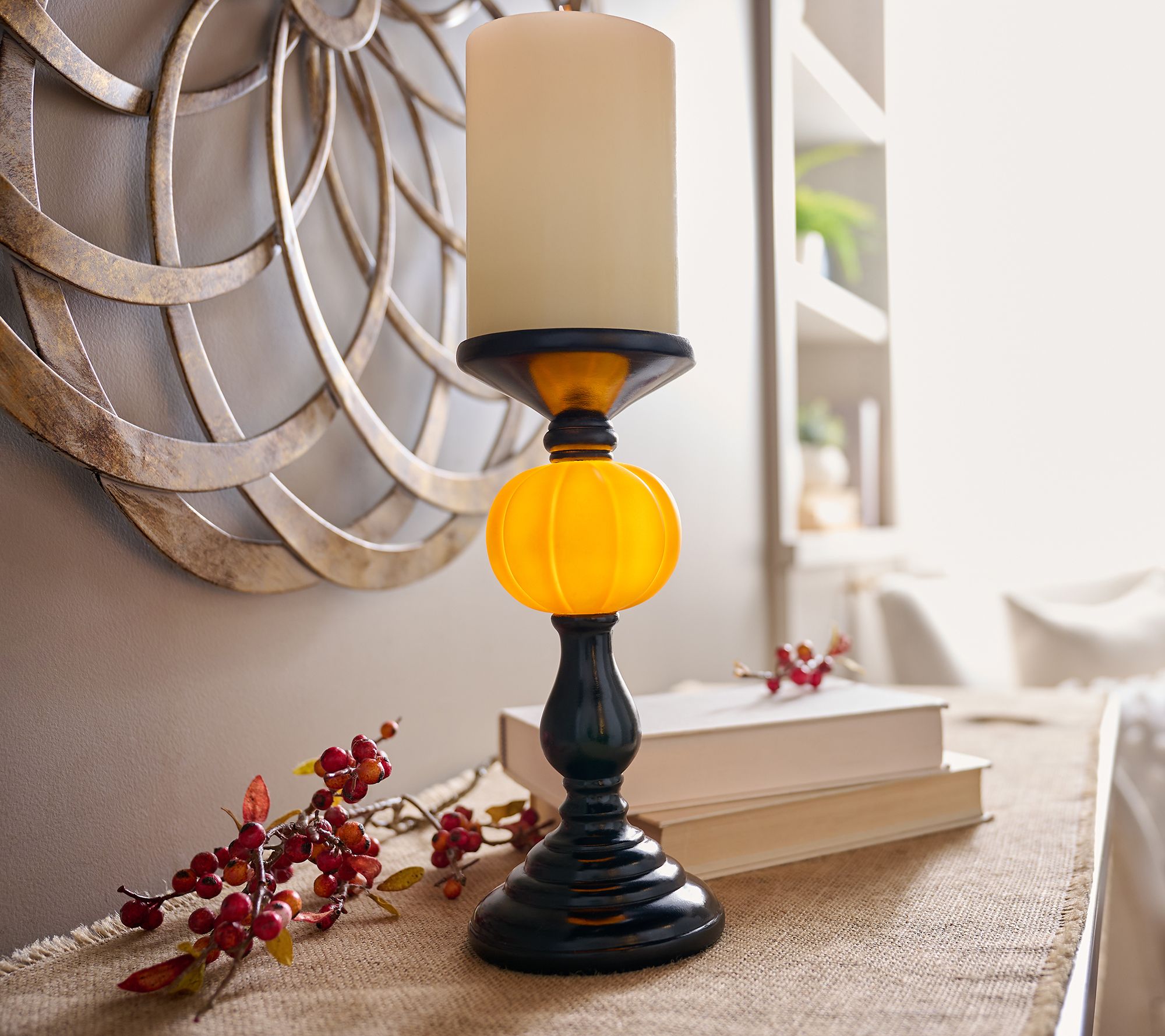 11" Illuminated Pumpkin Pedestal Candle Holder by Valerie