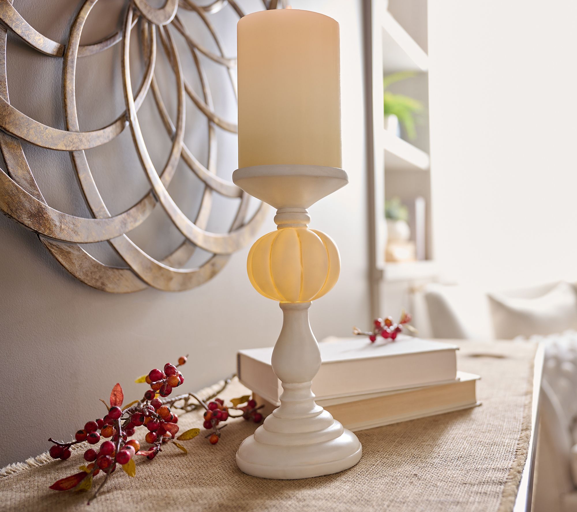 11" Illuminated Pumpkin Pedestal Candle Holder by Valerie