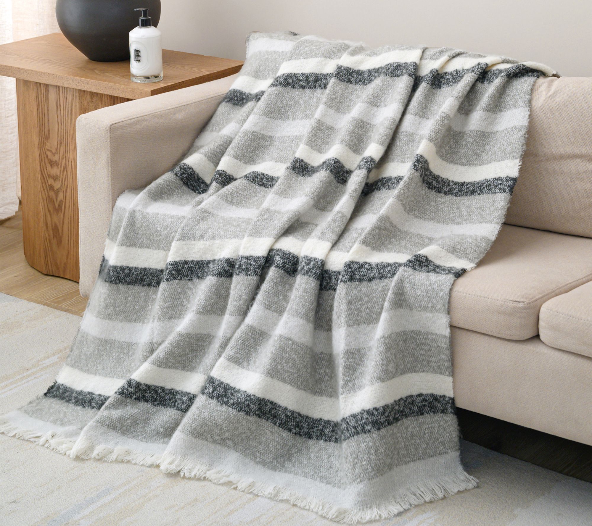 Ultra Soft Faux Mohair Stripes Throw Blanket, 50 x 60 inches