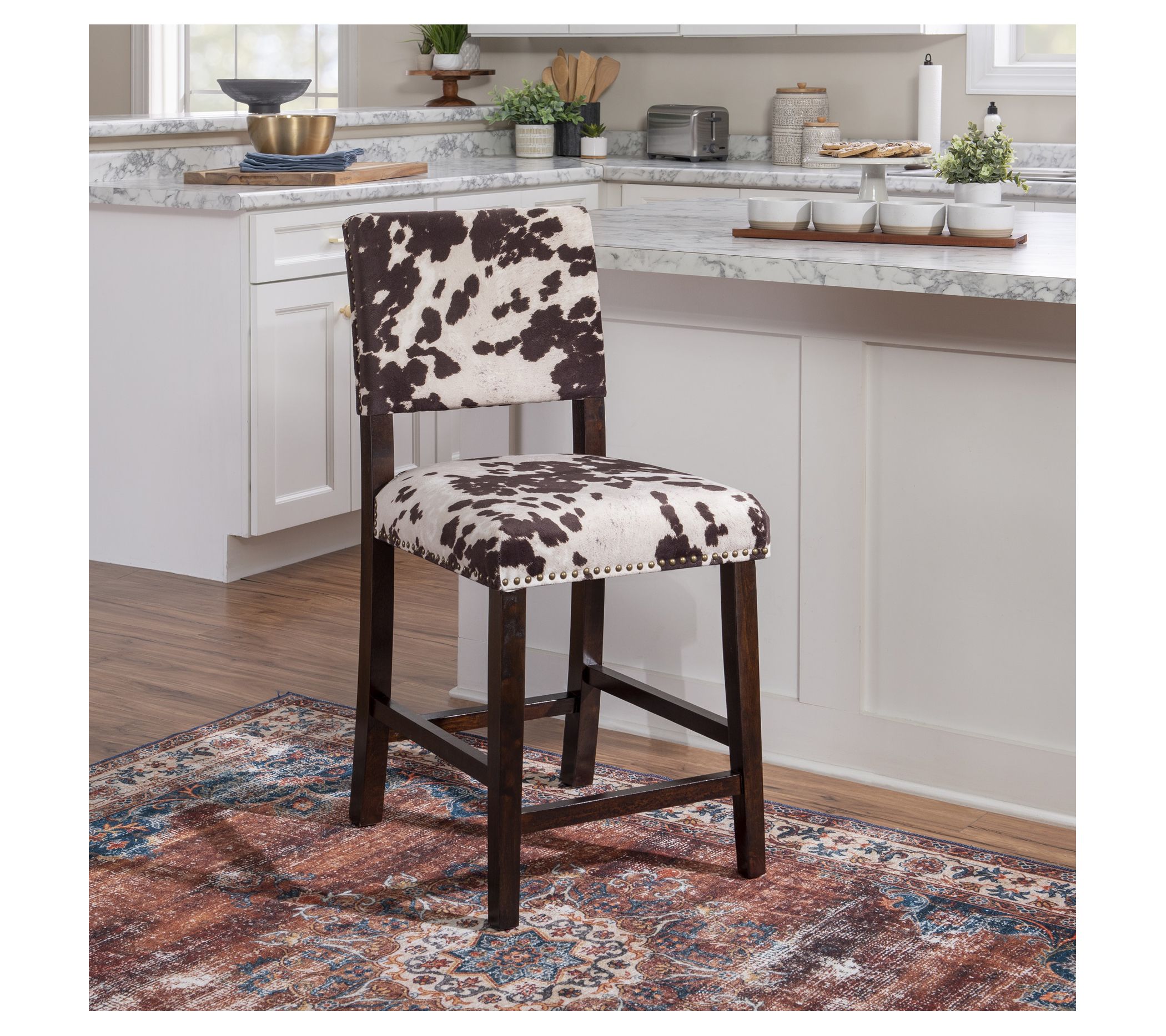 Linon Home Clark Upholstered Nailhead Cow PrintCounter Stool