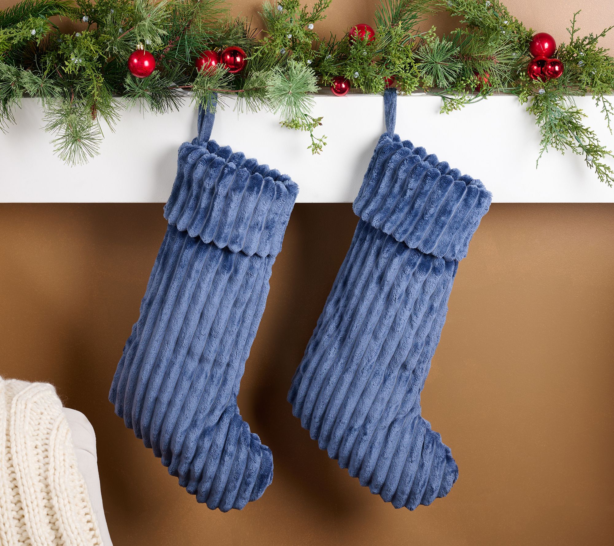 "As Is" Home Reflections Set of 2 Ribbed Plush Stockings