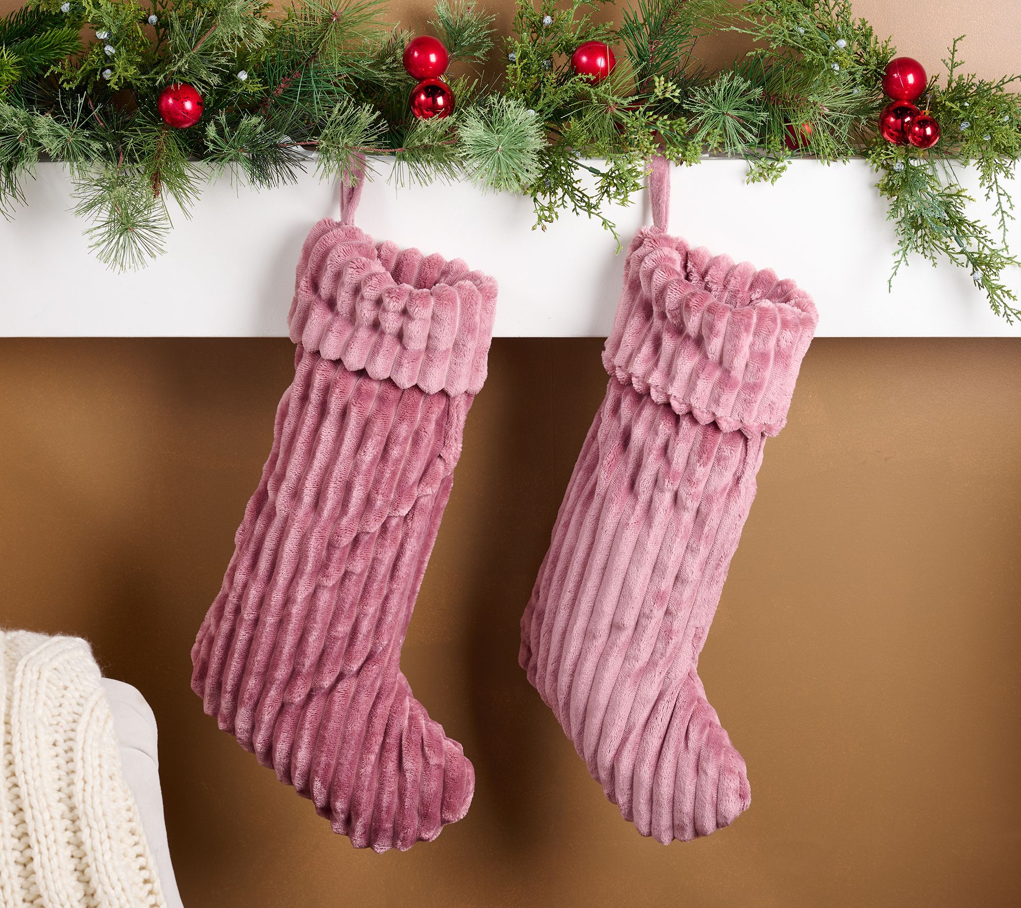 "As Is" Home Reflections Set of 2 Ribbed Plush Stockings