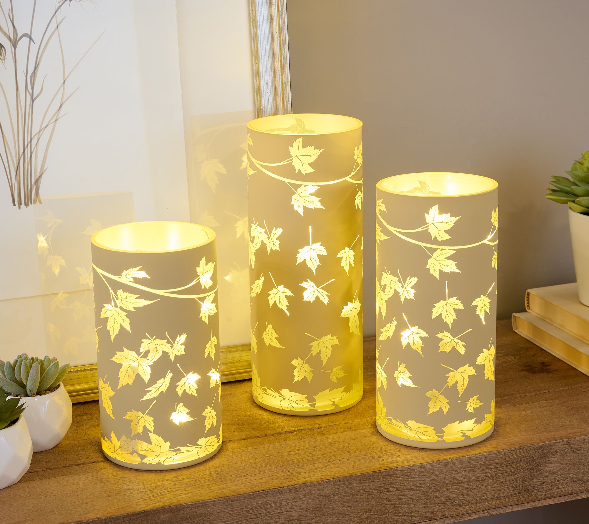 "As Is" Set of 3 Illuminated Falling Leaves Hurricanes by Valerie