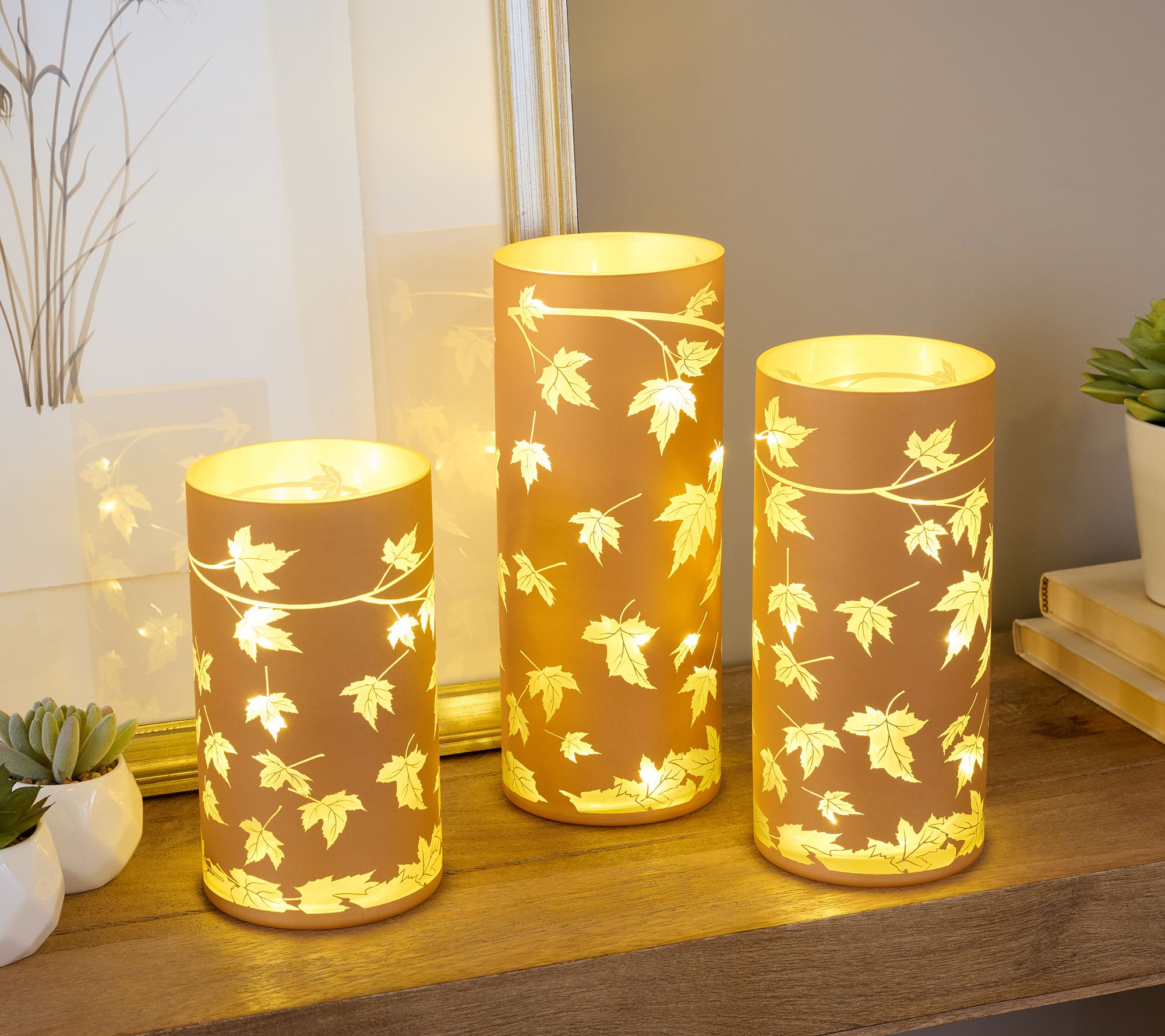 "As Is" Set of 3 Illuminated Falling Leaves Hurricanes by Valerie