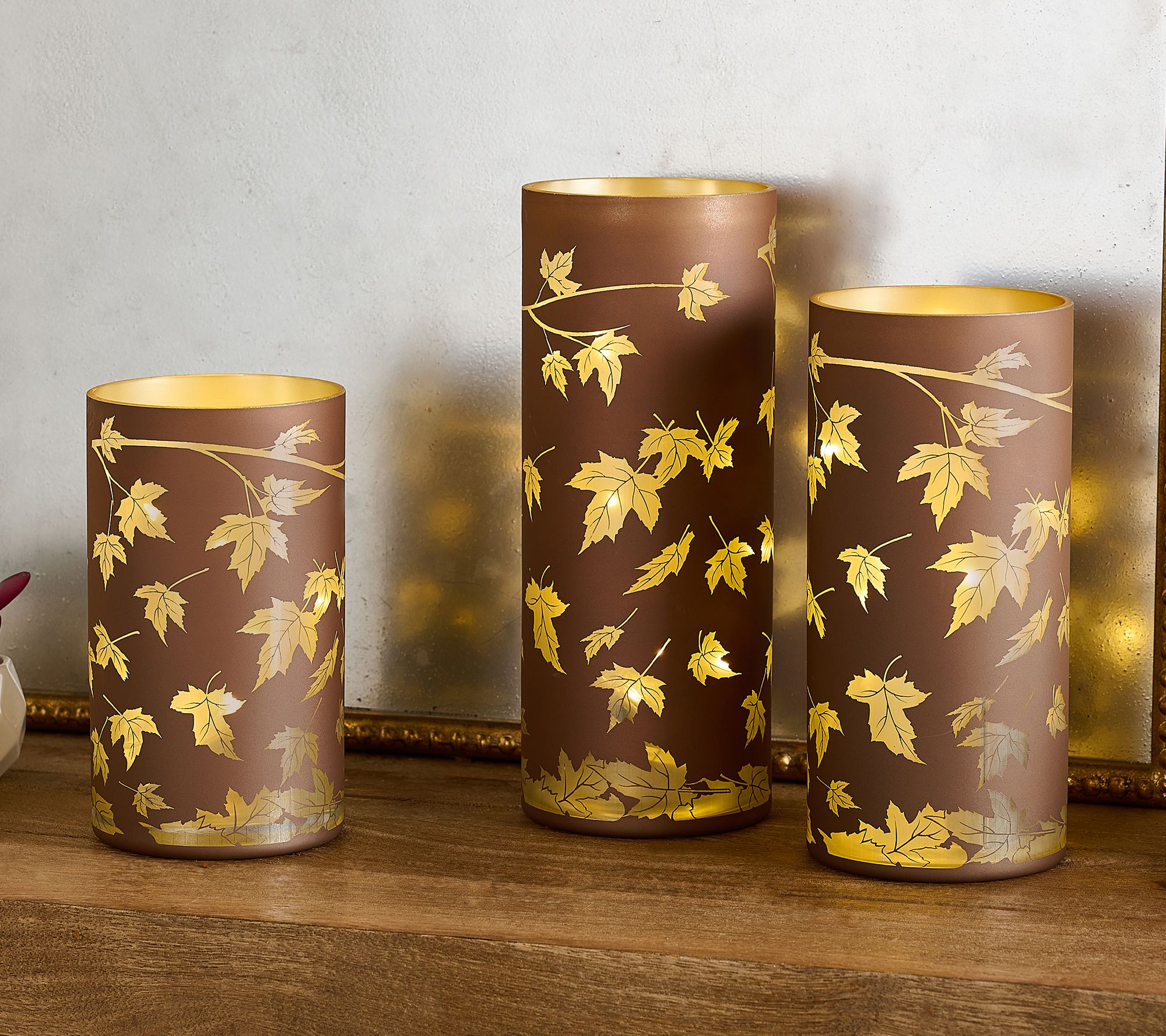 "As Is" Set of 3 Illuminated Falling Leaves Hurricanes by Valerie