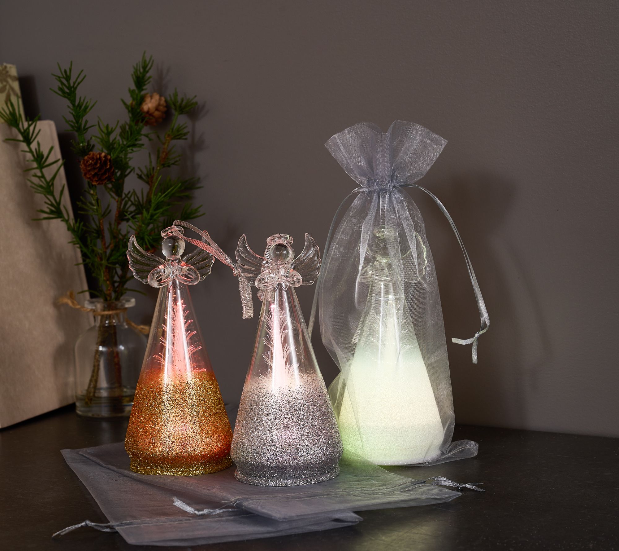 "As Is" Mr. Christmas Set/3 Mixed Metallic Fiber Optic Ornaments