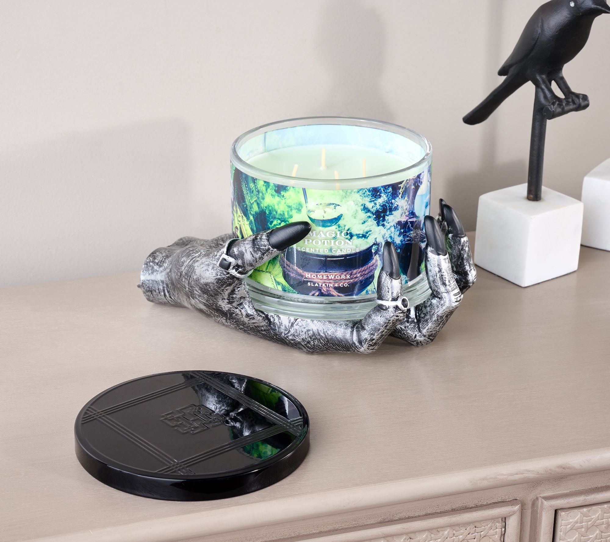 HomeWorx by Slatkin + Co. Witch Hand Pedestal w/ 18oz Candle