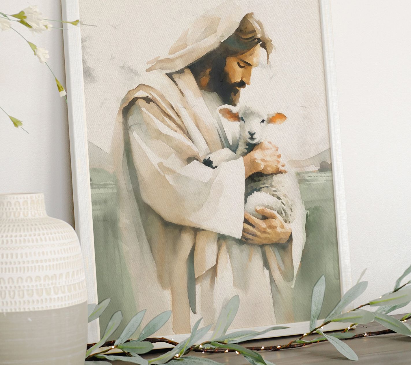 Sincere Surroundings 24" Jesus And Lamb Thin Frame