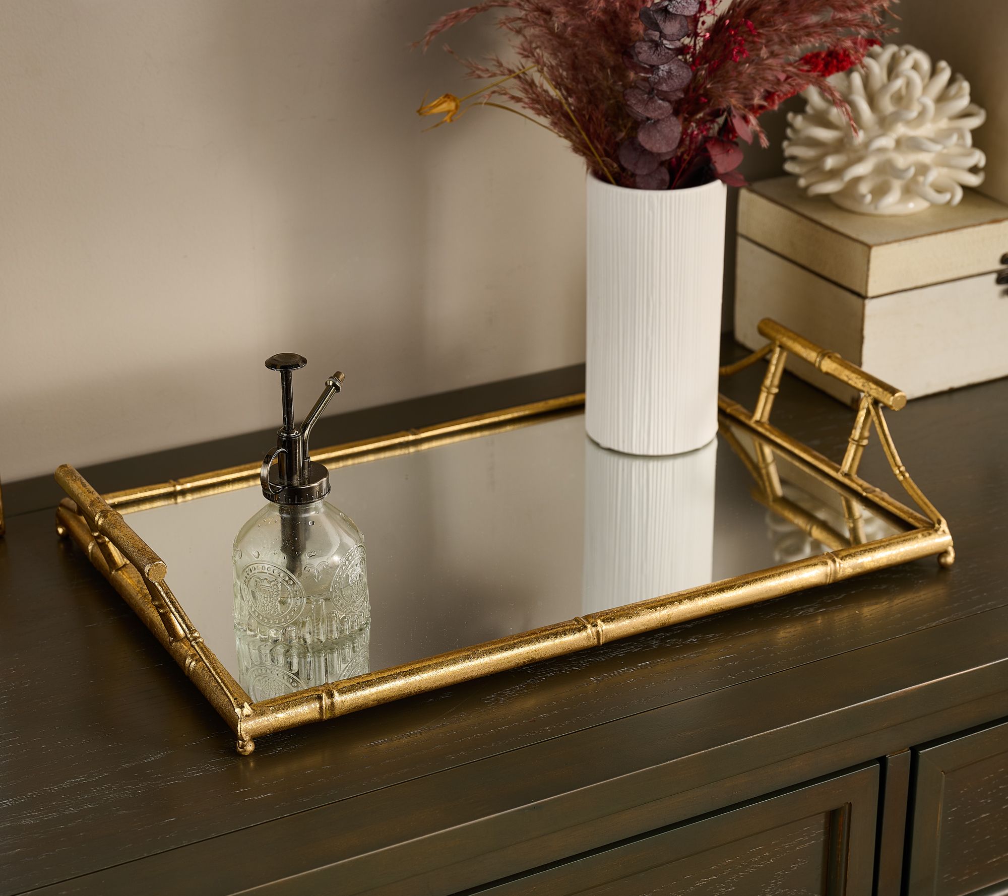 20" Metallic Bamboo Style Mirrored Tray by Kim Gravel