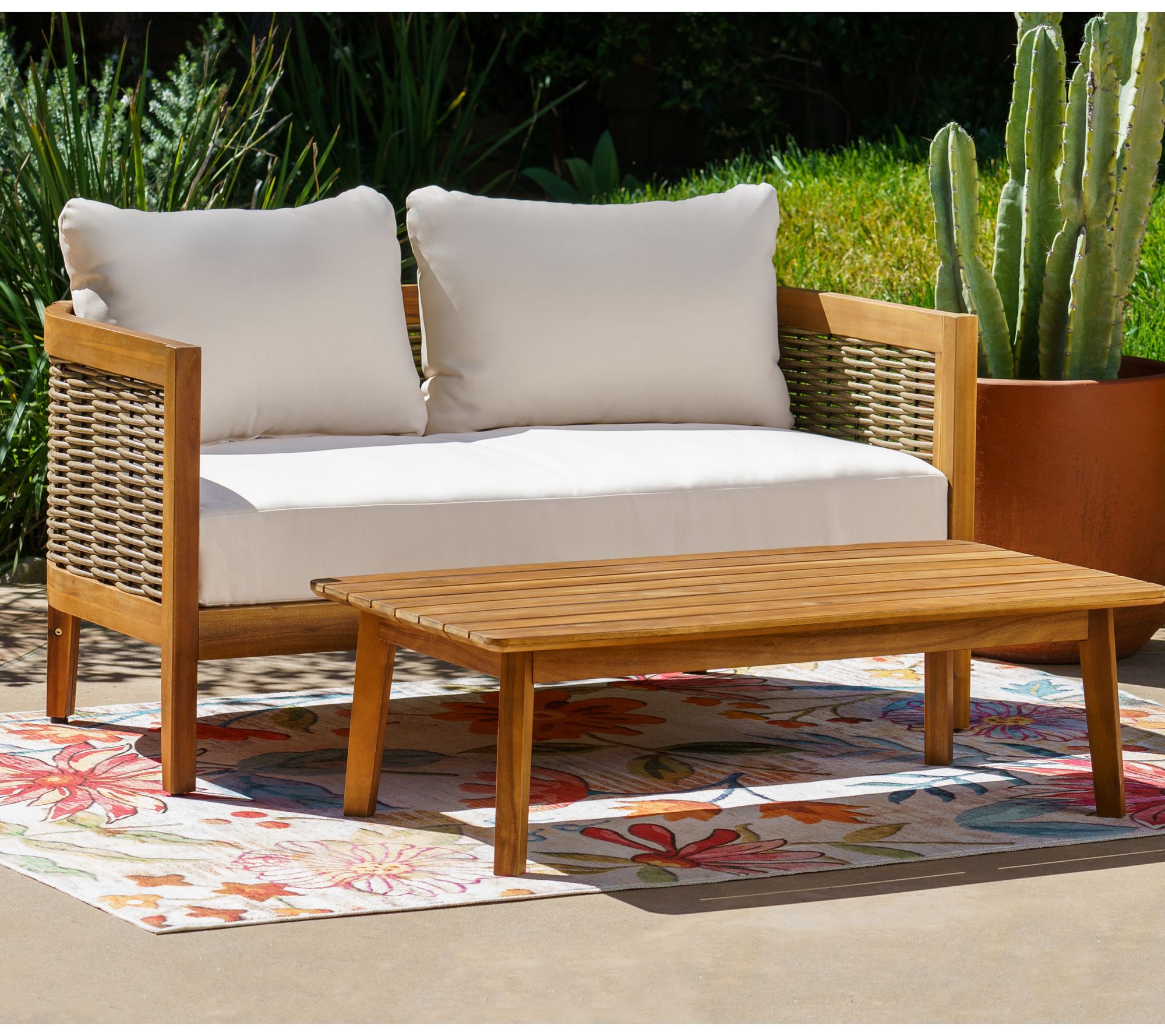 Linon Home Chaddsley Outdoor Brown Loveseat andTable