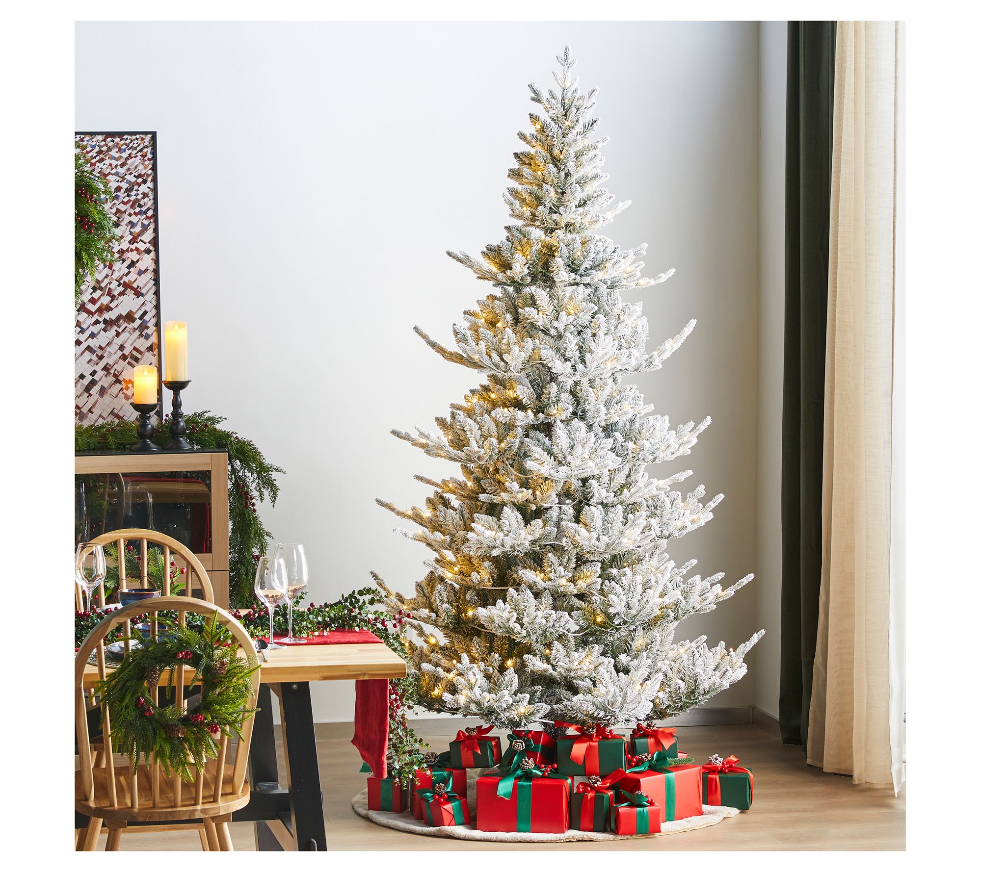 Glitzhome 7.5' LED PreLit Flocked Fir Slim FauxChristmas Tree