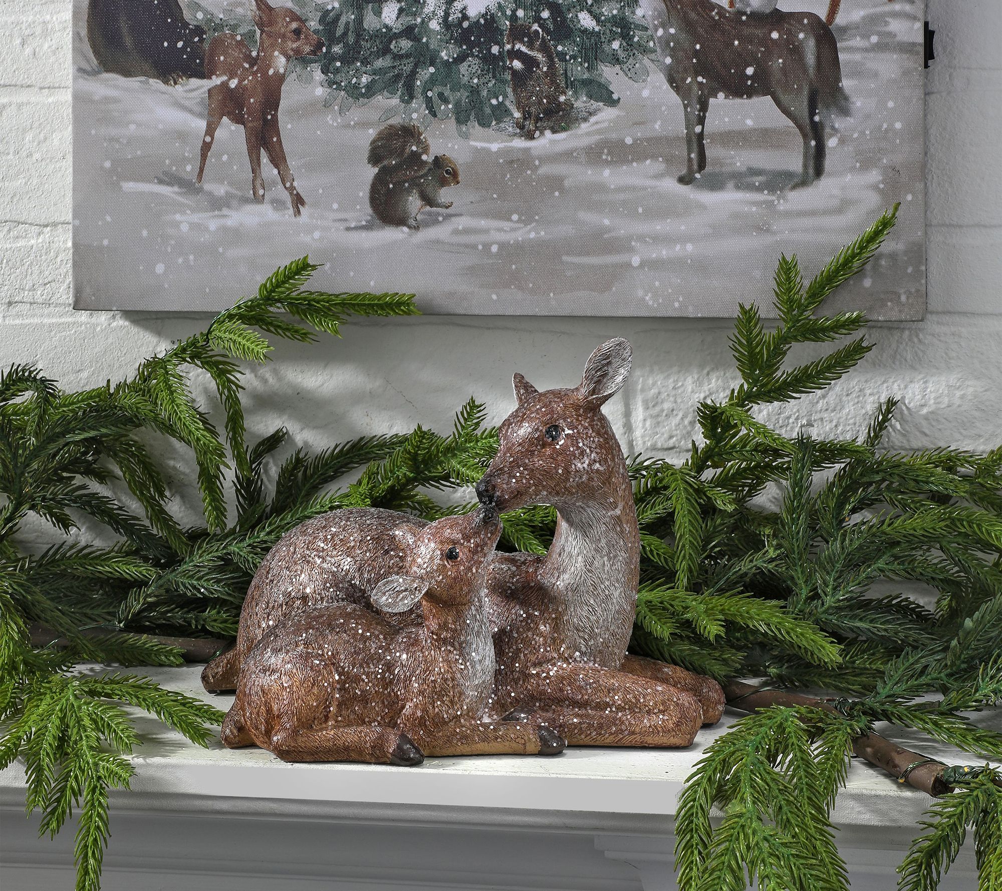 9" Winter Chalet Doe with Baby Figurine by Valerie