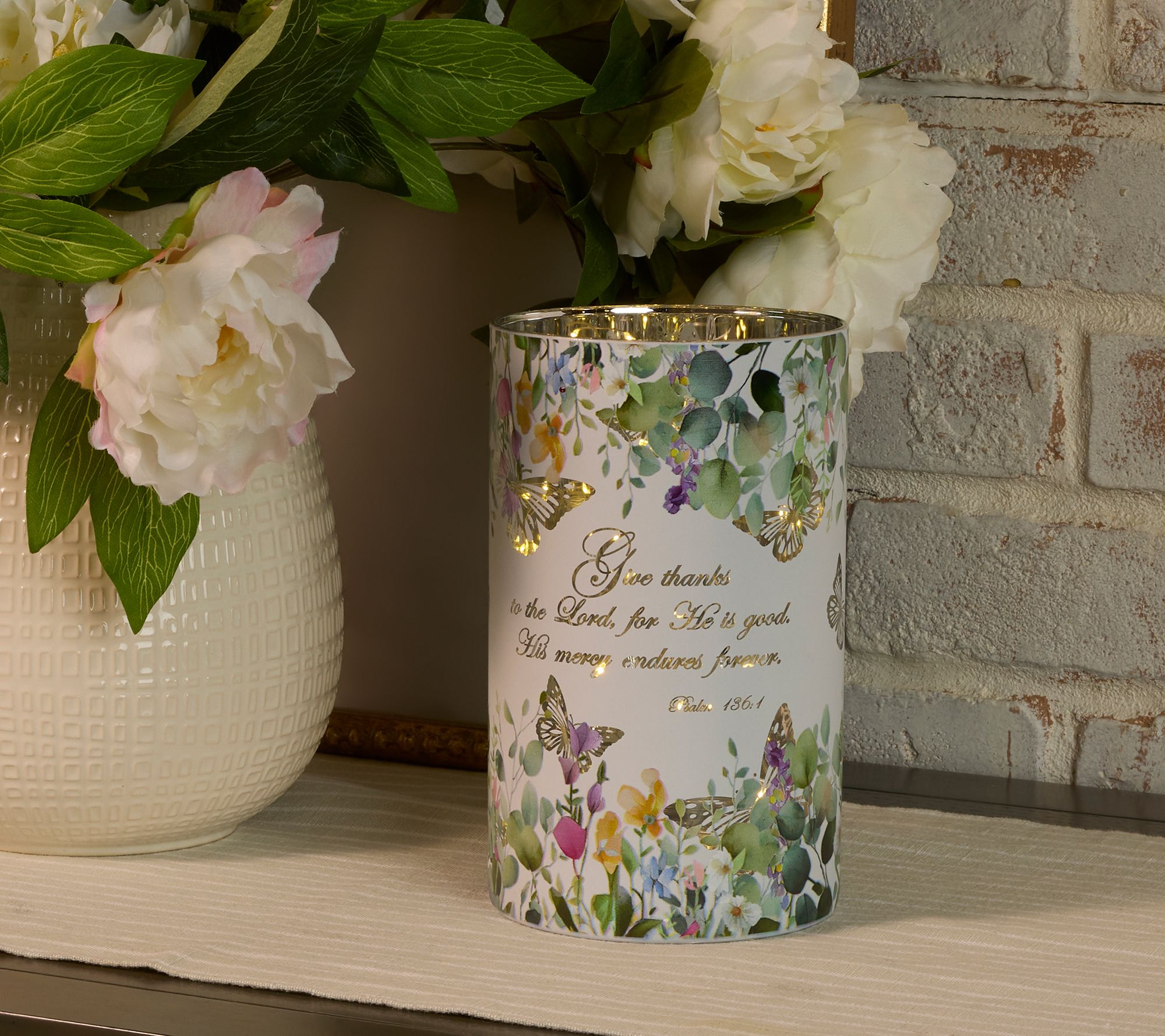  8" Illuminated Prayer Garden Glass Hurricane by Valerie