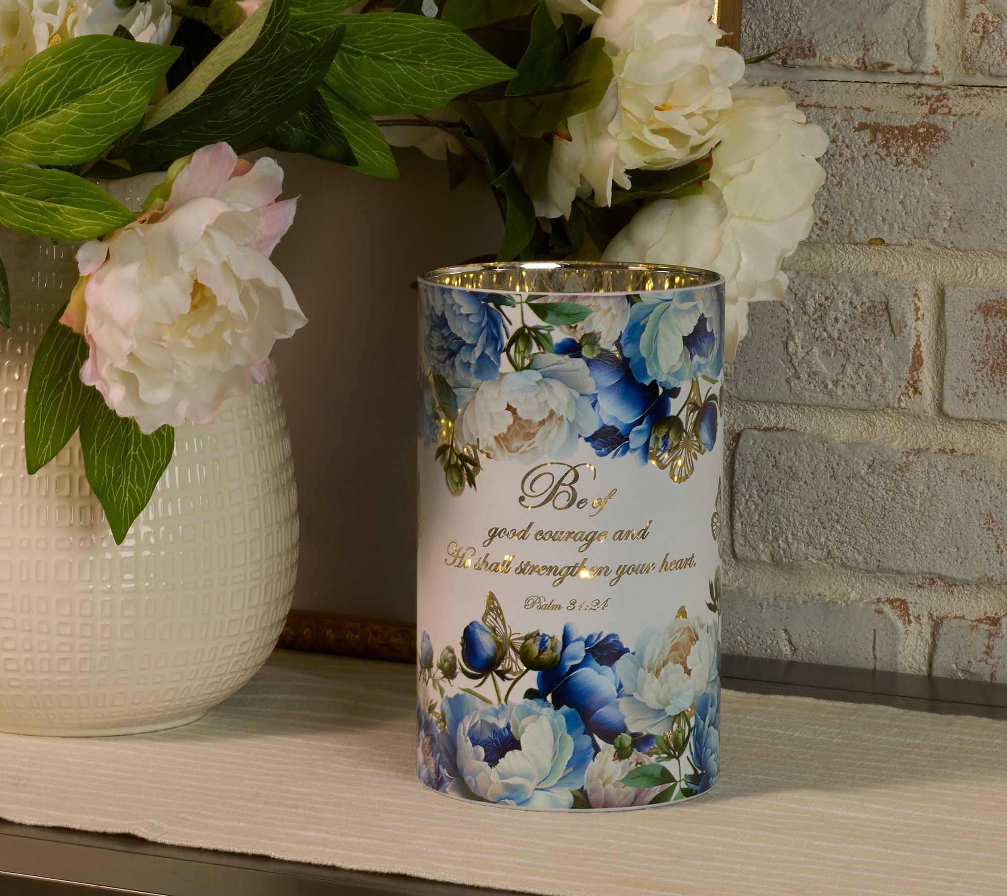 8" Illuminated Prayer Garden Glass Hurricane by Valerie