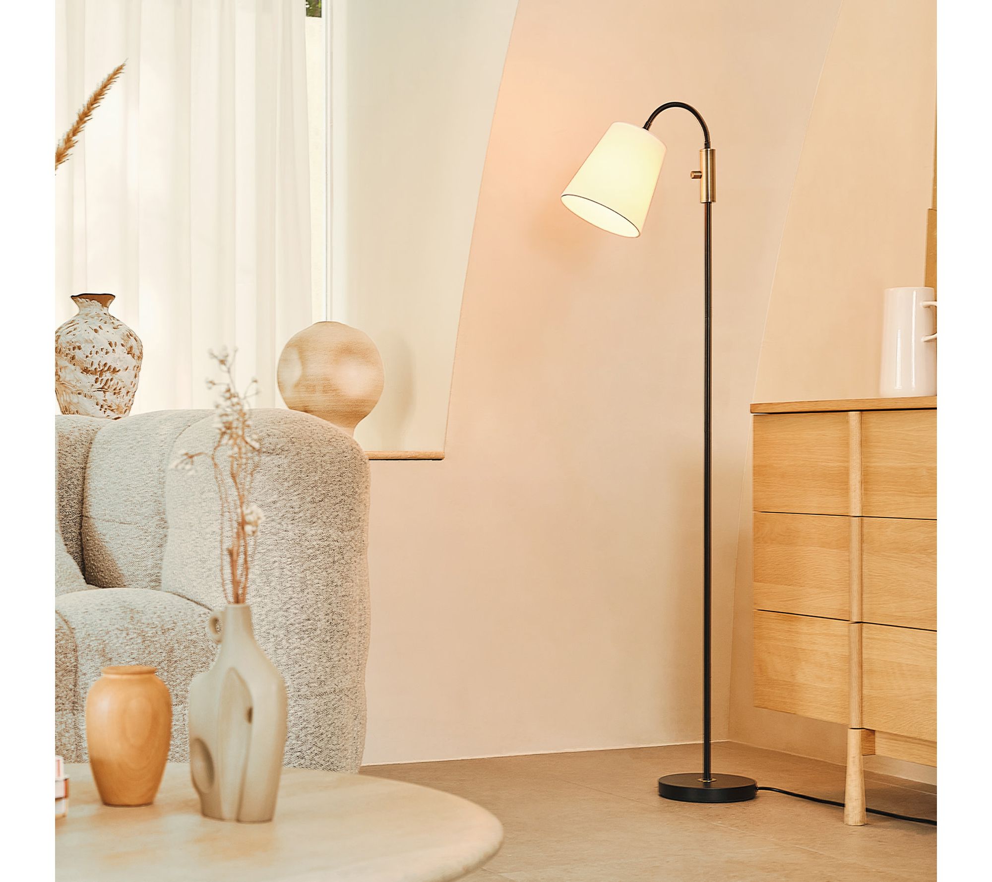 Globe Electric 60" Black & Brass Floor Lamp Fabric Shade - QVC.com