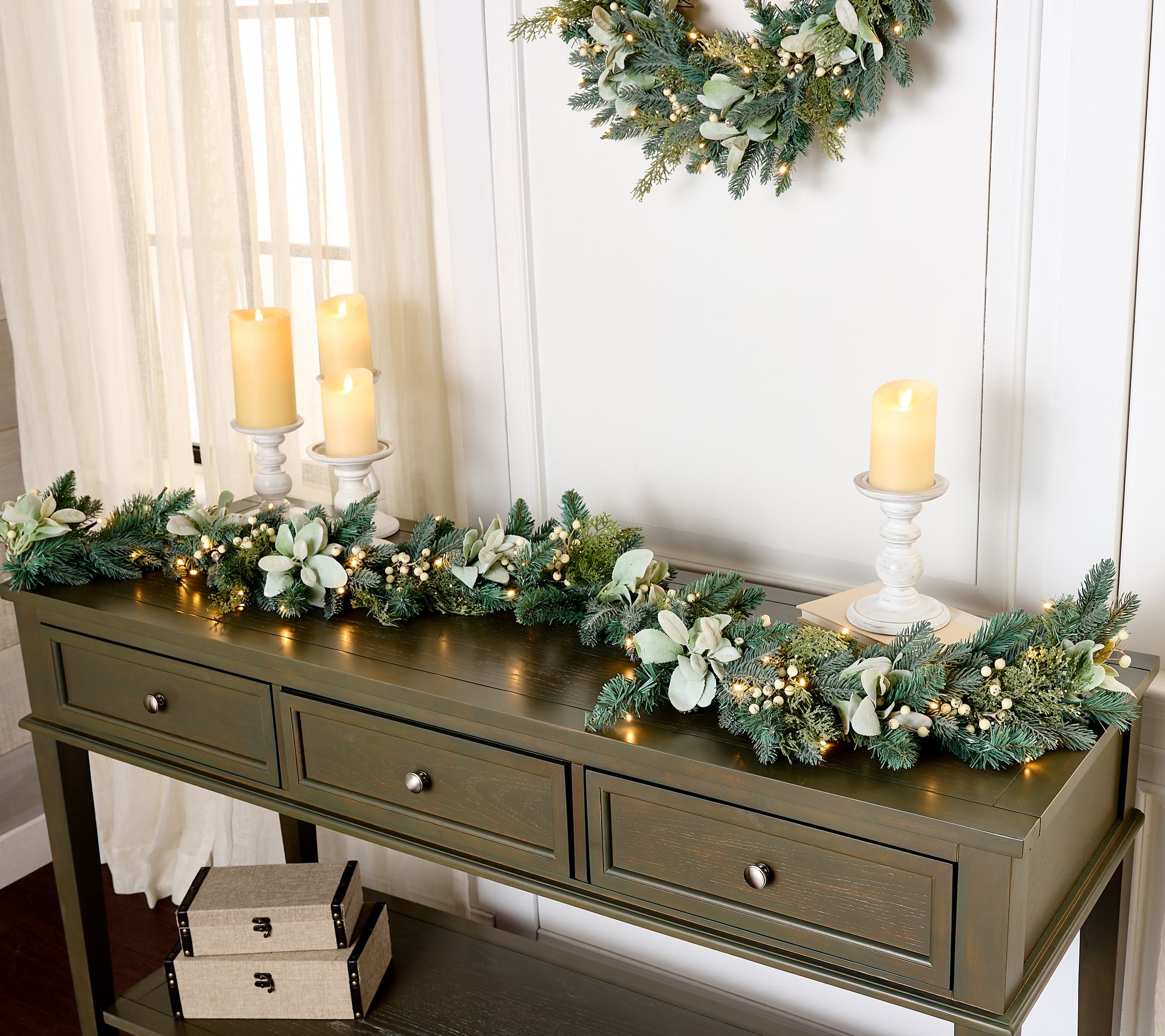 "As Is" Martha Stewart 6' Illuminated Sage & Berry Garland