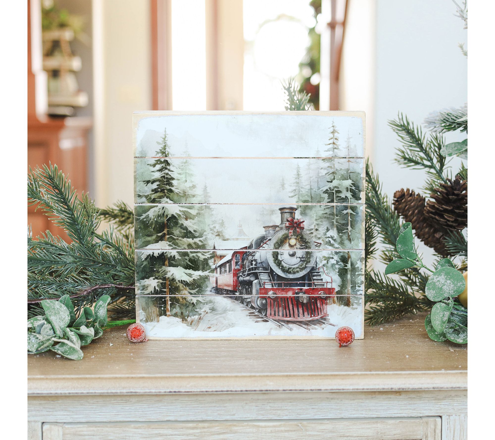 Sincere Surroundings 8" Christmas Train Art Pallet Petite