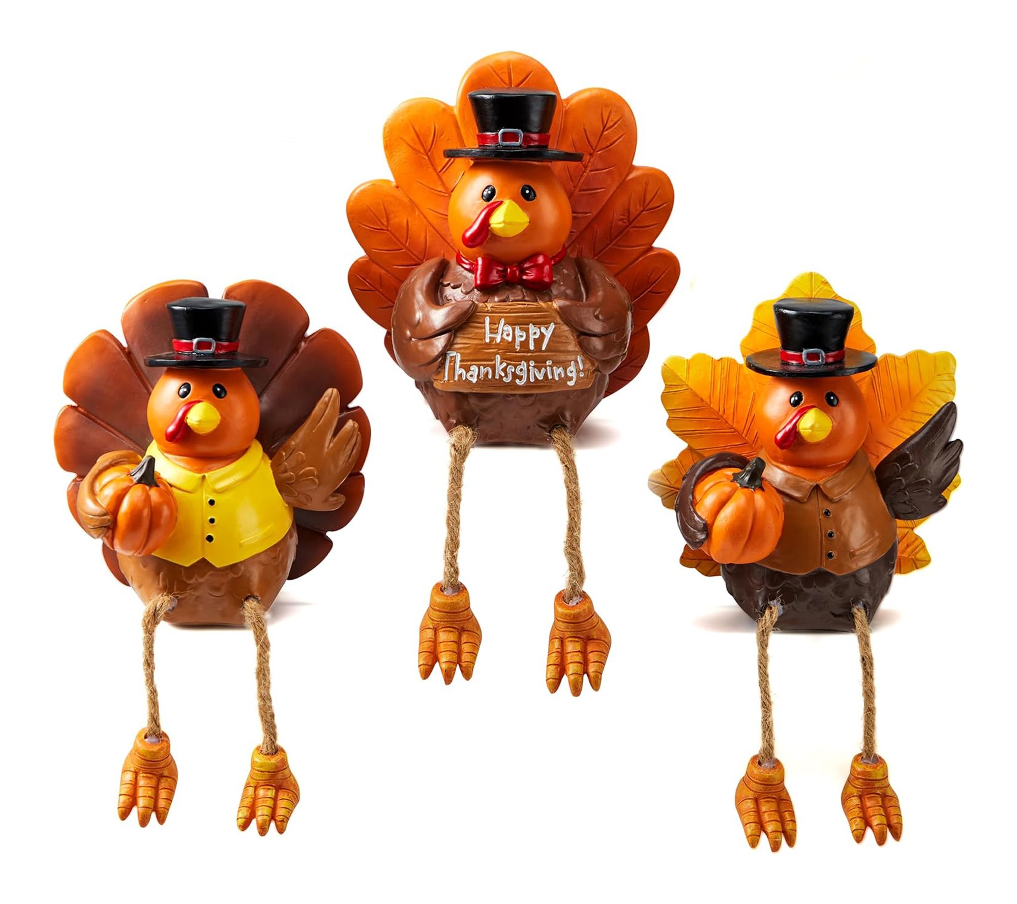 Joyfy Resin Turkey Figurines with Pumpkins