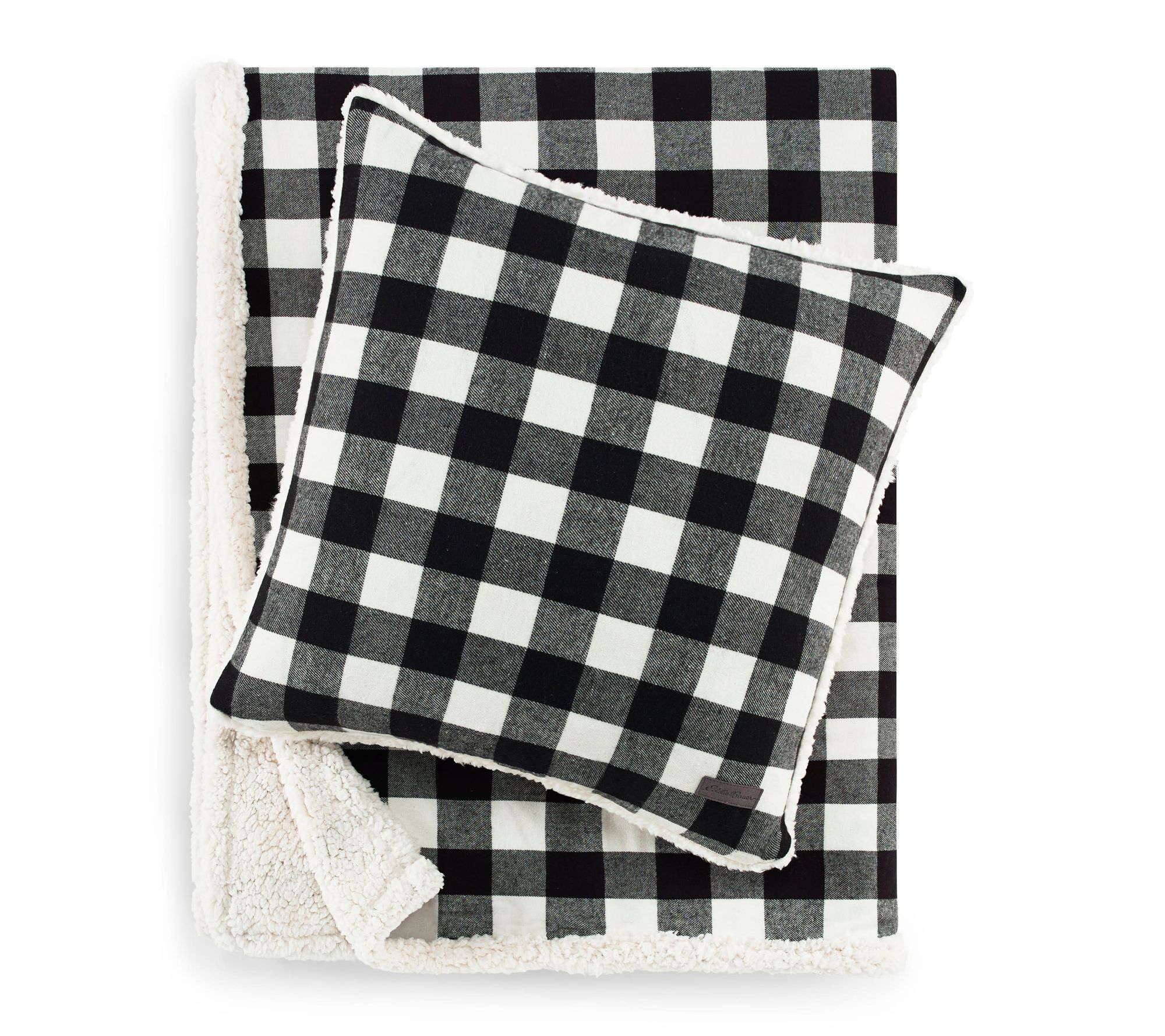 Eddie Bauer Cabin Plaid Black Cotton Throw & Pillow Set