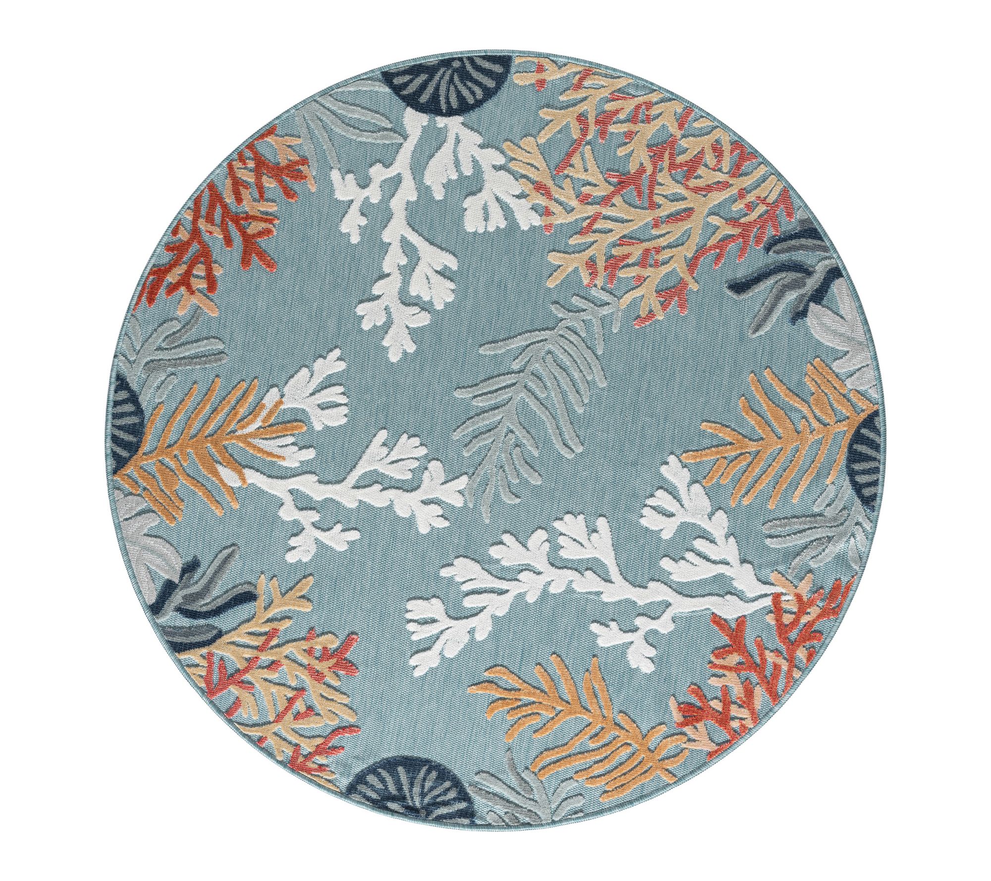  Ox Bay Coastal Coral Outdoor Area Rug, Aqua/Multi, 5'3" Round
