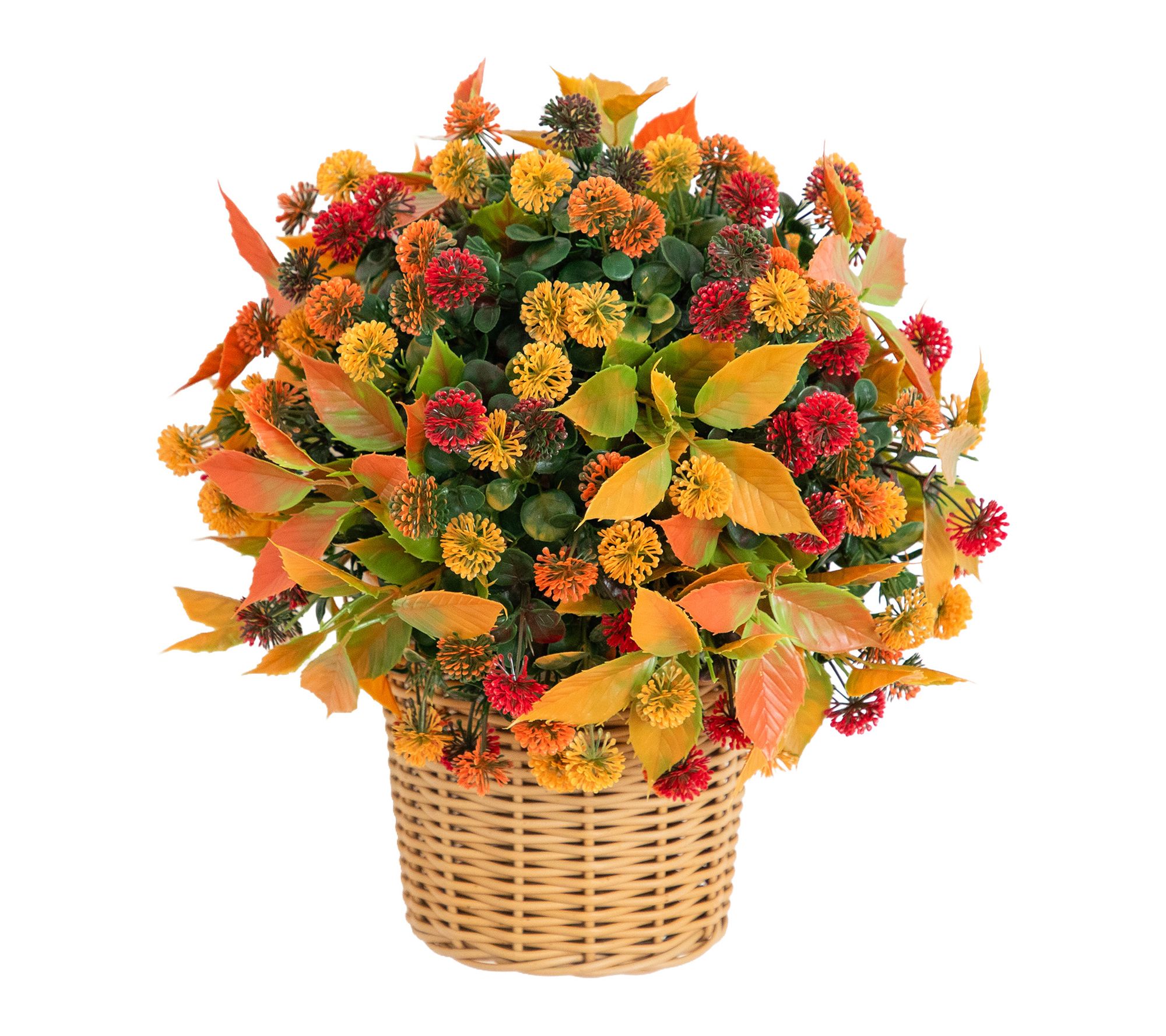 14-in Mixed Fall Mum in Wicker Basket by Nearly Natural
