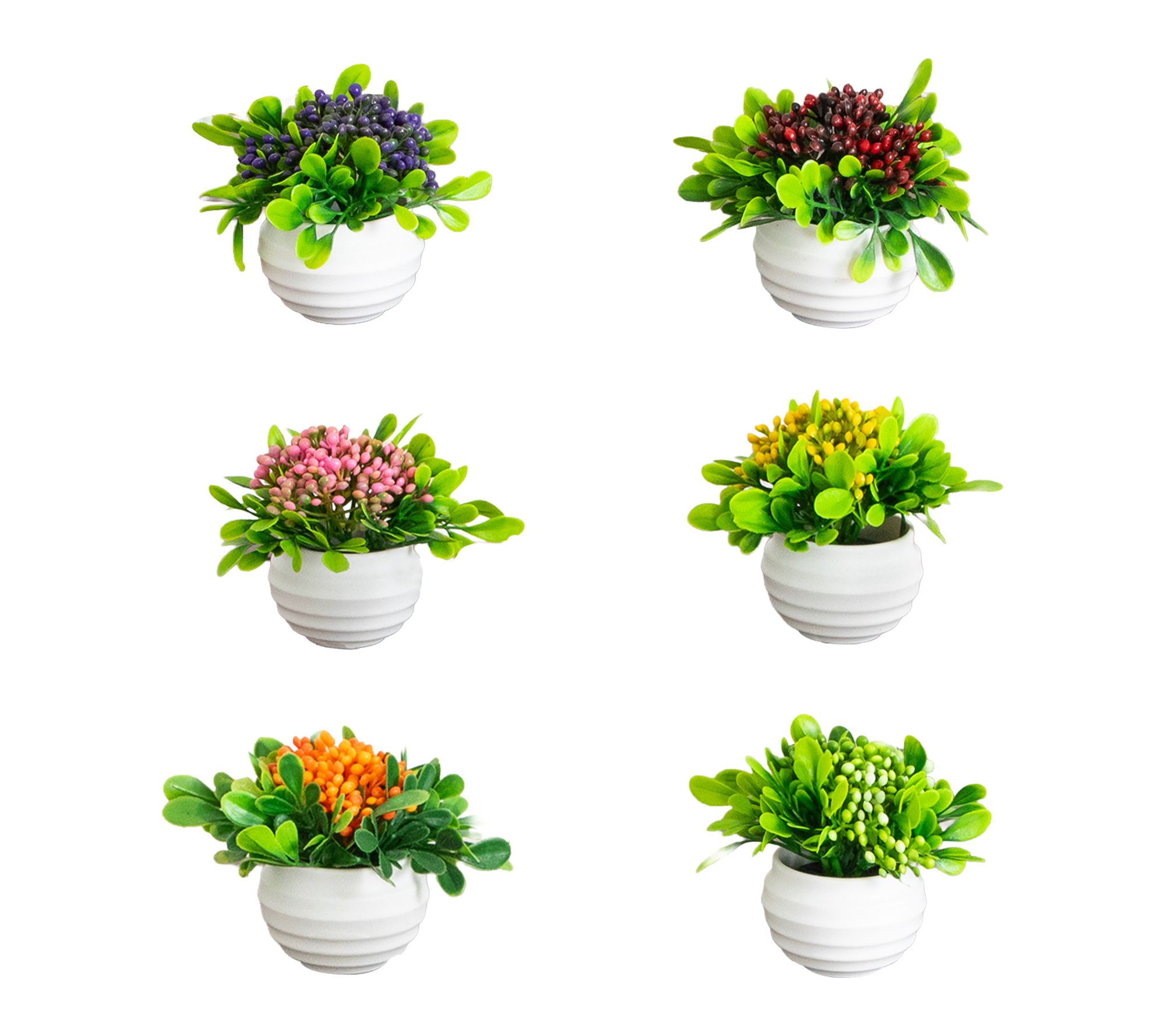 Flower Arrangement in Oval Pot - Set of 6 by Nearly Natural